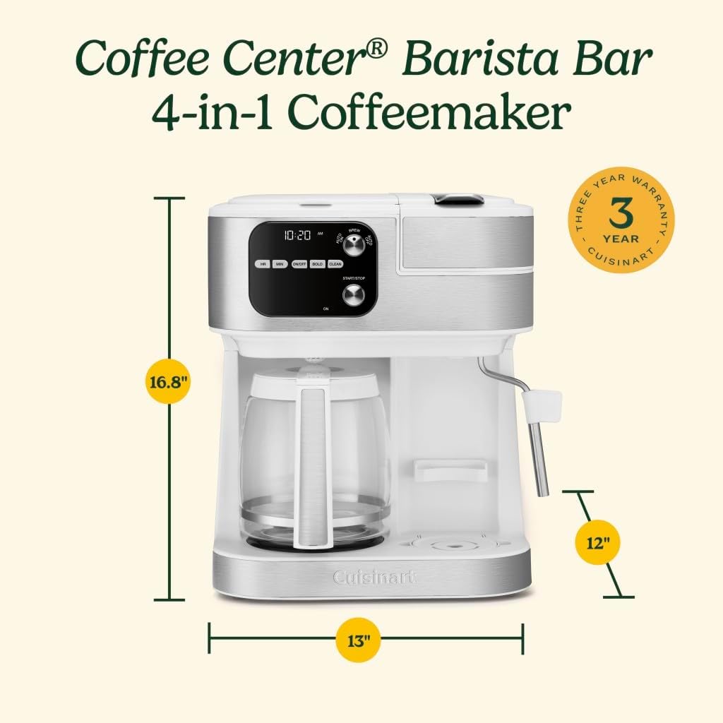 Cuisinart Coffeemaker, Coffee Center Barista Bar 4-In-1 Coffee Machine, Single-Serve Coffee, Espresso & Nespresso Capsule Compatible, 12-Cup Carafe, Black, SS-4N1