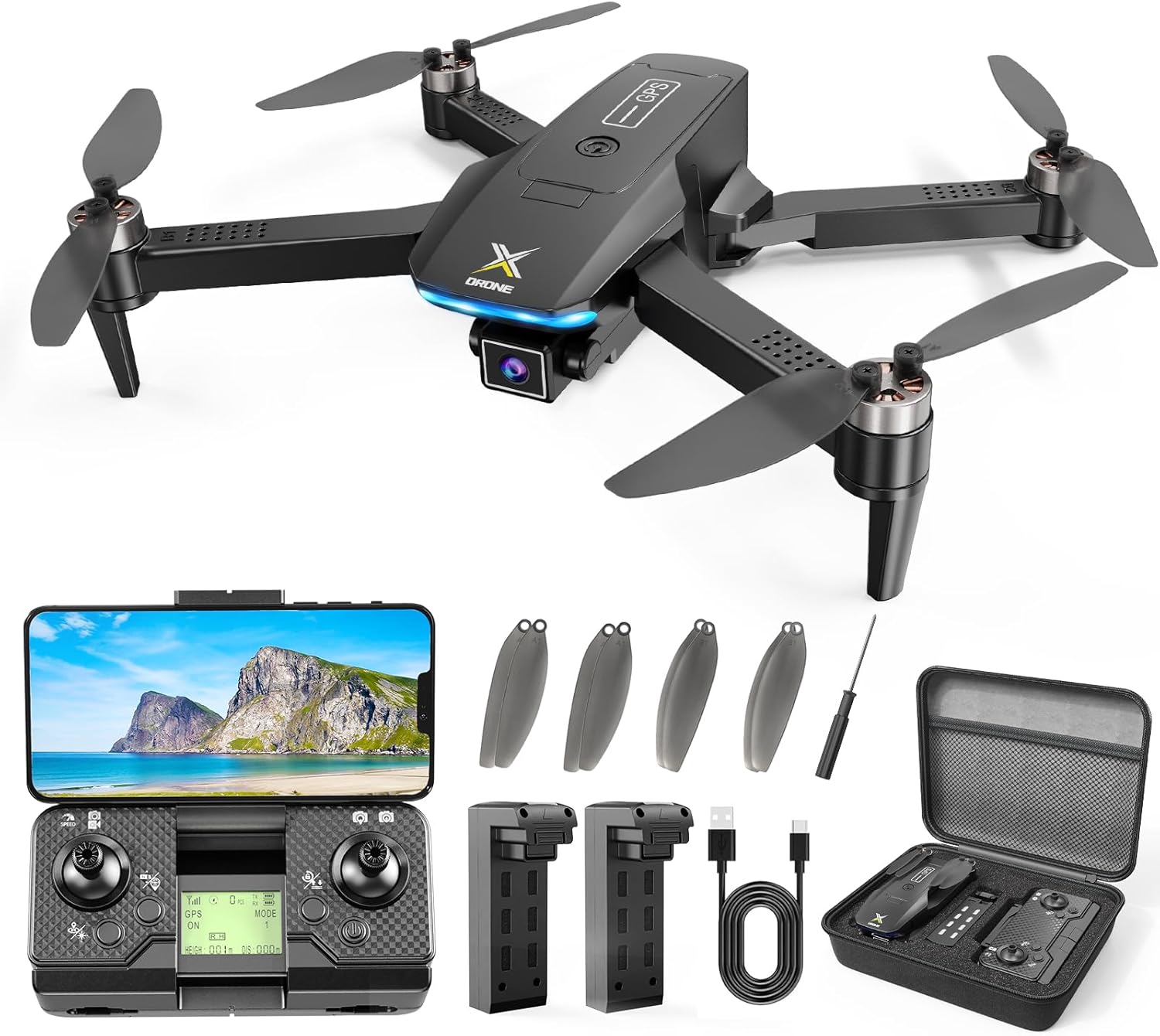 X-shop Dron GPS con cámara 4K para adultos, motor sin escobillas plegable FPV RC Quadcopter con rango de control de 10000 pies, retorno automático, sígueme, modo sin cabeza, vuelo de 50 minutos de