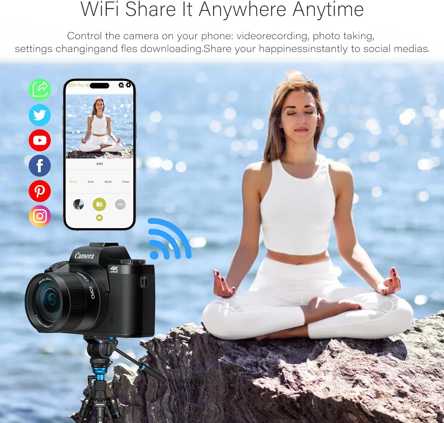 Saneen Digital Camera, 8k Cameras for Photography, 64MP WiFi Touch Screen Vlogging Camera with Flash, 32GB SD Card, Lens Hood,3000mAH Battery, Front and Rear Cameras,Hot Shoe Interface Beginner