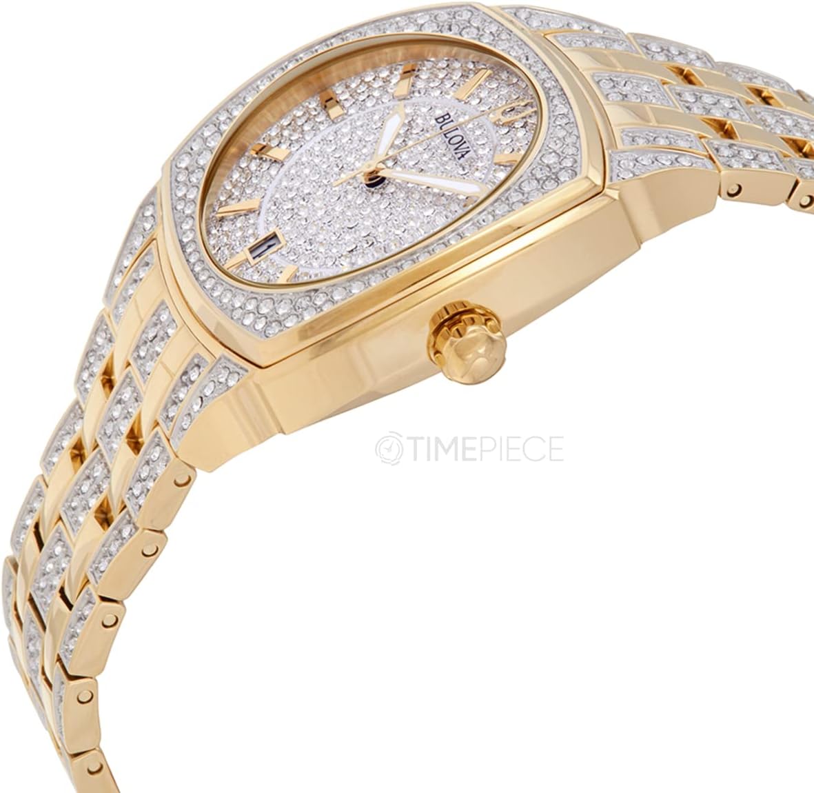 Bulova Men's Crystal Phantom 3-Hand Date Quartz Cushion Shaped Case Watch, Pave Crystal Dial, 40mm