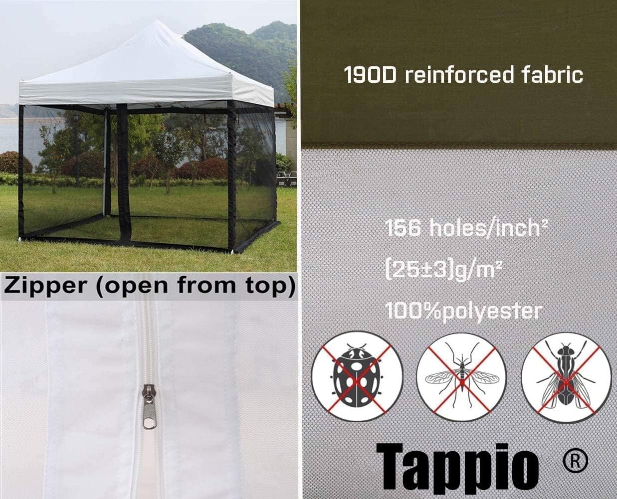 Mosquito Net with Zipper for Outdoor Camping Mosquito Net DIY Canopy Screen Wall Outdoor Mosquito Net for 10 x 10 Patio Gazebo and Tent