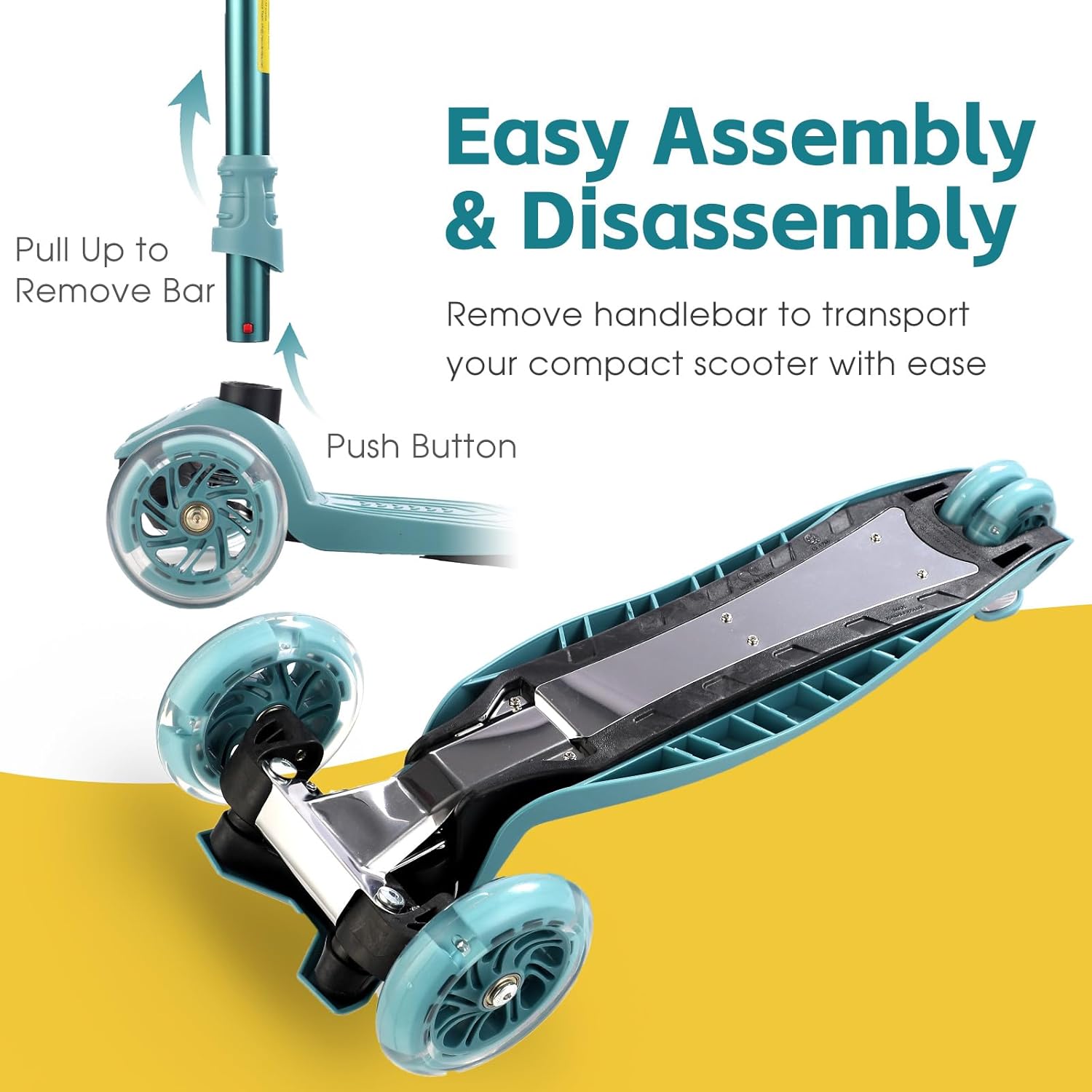 3 Wheel Scooter for Kids Ages 6-12,Kids Scooter with Light Up Wheels, Sturdy Deck Design, and 4 Height Adjustable Suitable for Kids Ages 3-12