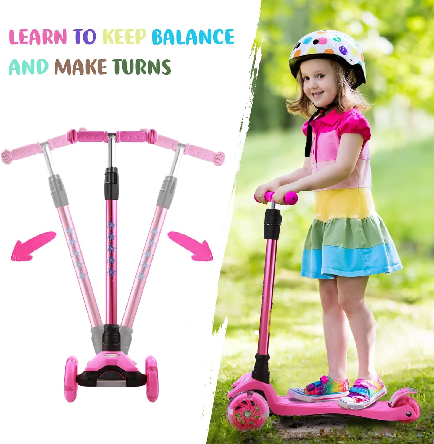 3 Wheel Scooter for Kids Ages 6-12,Kids Scooter with Light Up Wheels, Sturdy Deck Design, and 4 Height Adjustable Suitable for Kids Ages 3-12