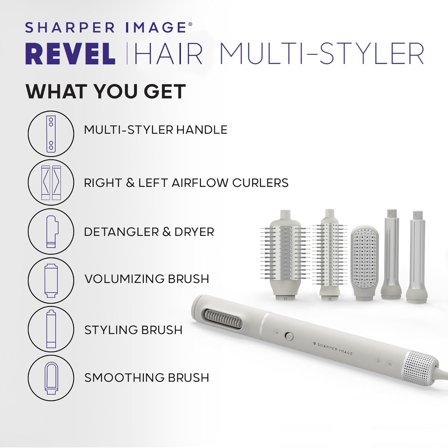 Sharper Image Revel Airflow Styler, 6-in-1 Hair Wrap Styling Tool, Curling Iron Wand, Detangler & Ionic Hair Dryer, Volumizing & Smoothing Hot Air Brush, Straight/Curly Hair Products, Beach Wave Curl