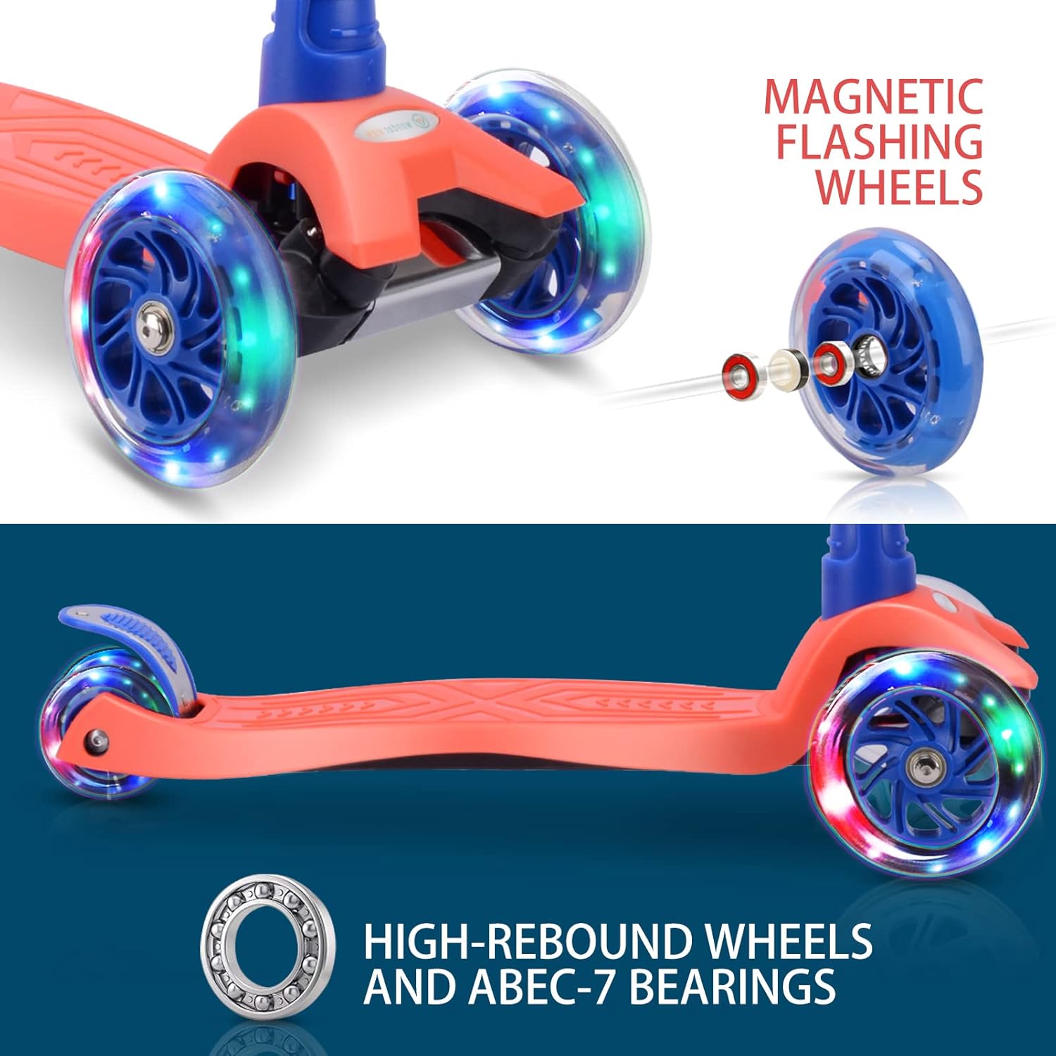 3 Wheel Scooter for Kids Ages 6-12,Kids Scooter with Light Up Wheels, Sturdy Deck Design, and 4 Height Adjustable Suitable for Kids Ages 3-12