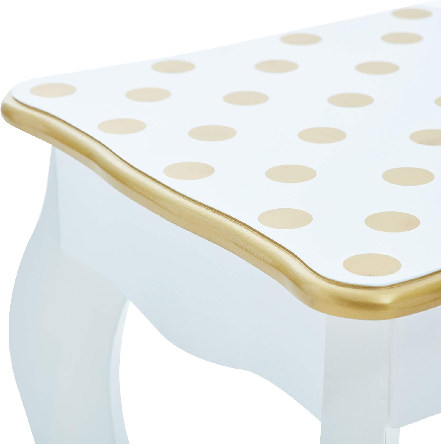 Teamson Kids Pretend Play Kids Vanity, Table & Chair Vanity Set with Mirror, Girls Makeup Dressing Table with Storage Drawer & Polka Dot Print, Gisele Collection, Pink/Gold