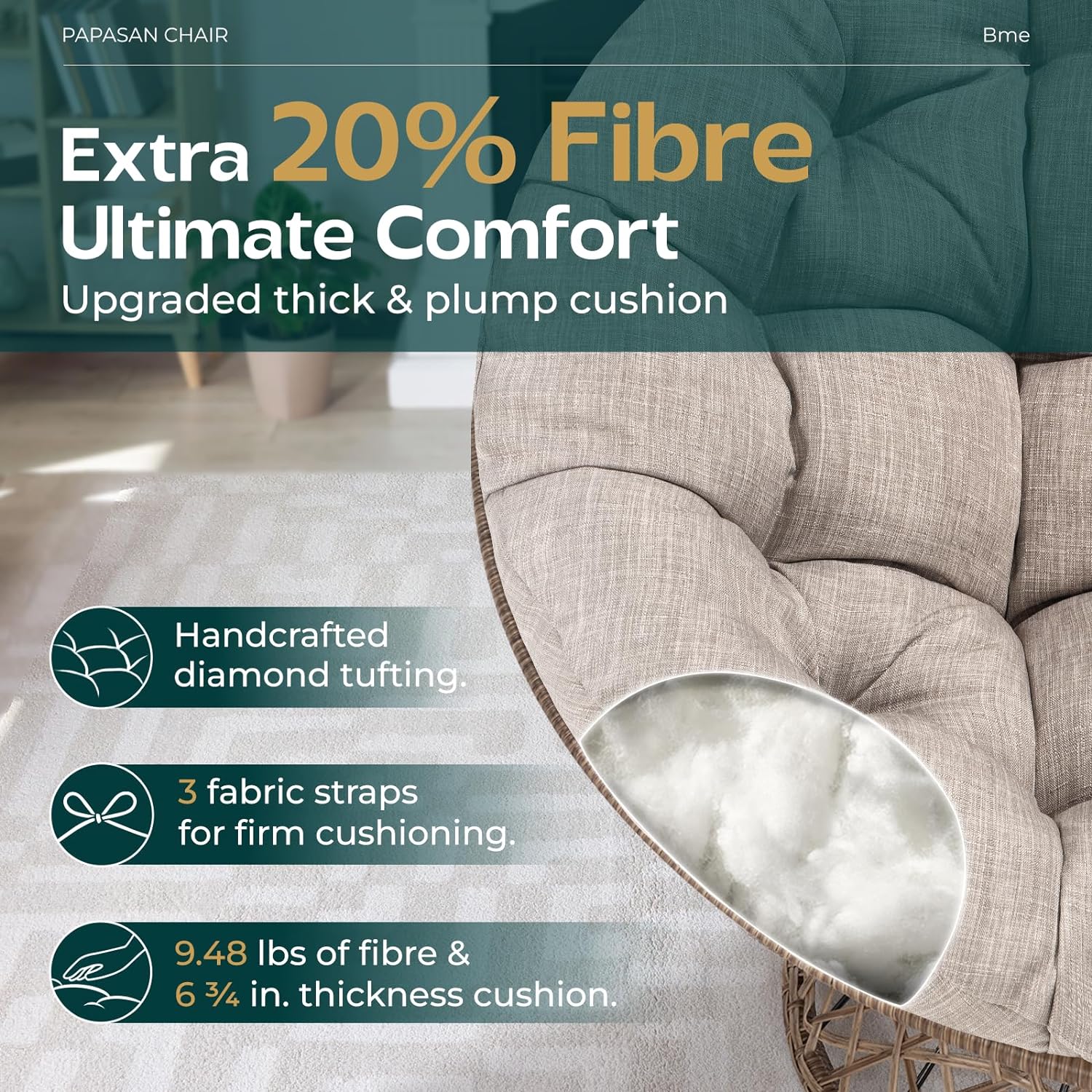 Bme 40 Ergonomic Wicker Papasan Chair with Soft Thick Density Fabric Cushion, High Capacity Steel Frame, 360 Degree Swivel for Living, Bedroom, Reading Room, Lounge, Cherry Sangria-Brown Base