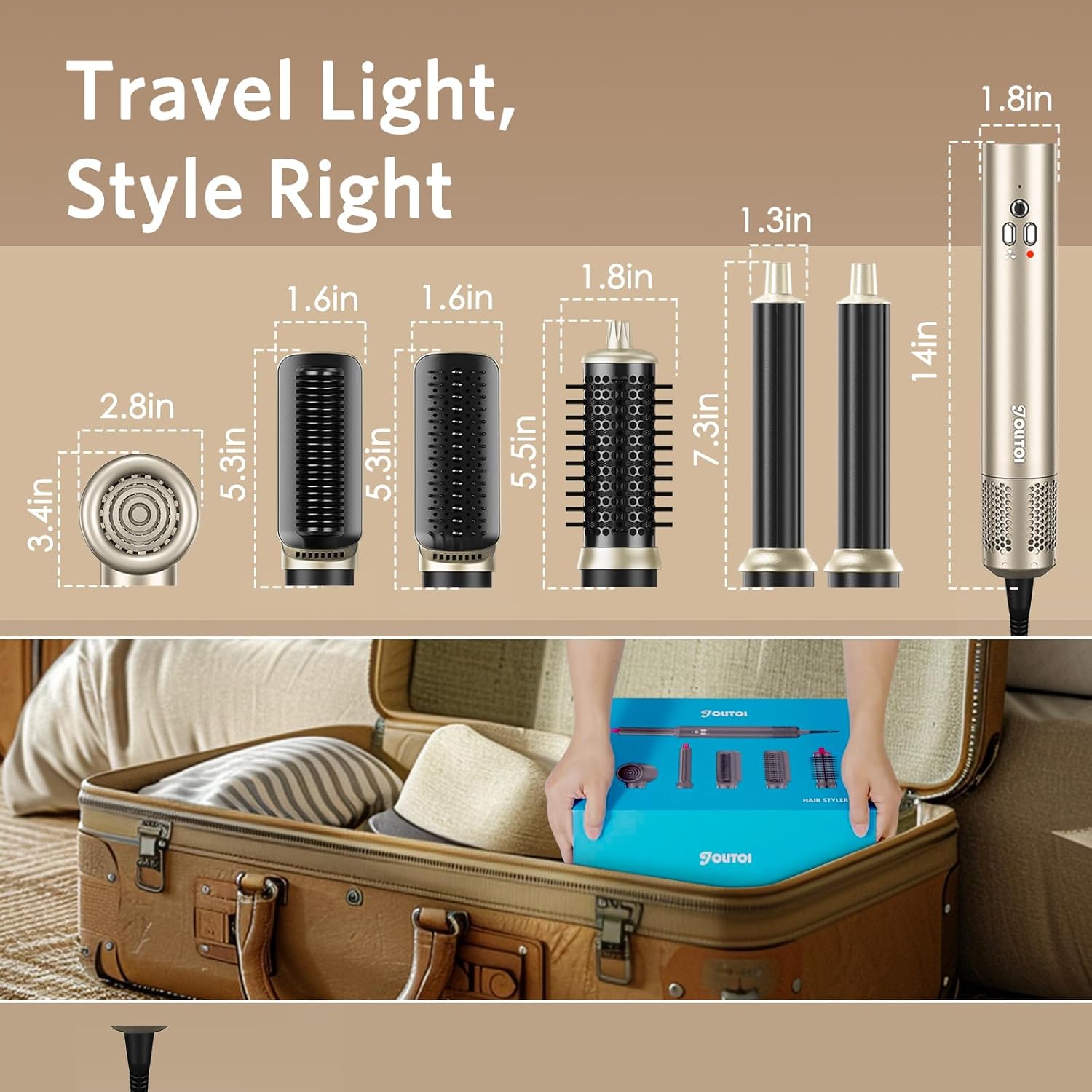 Hair Dryer Brush, Jolitoi 6 in 1 Blow Dryer Brush with 110,000 RPM High-Speed Negative Ionic, Automatic Curling Iron, Hot Air Styler for Fast Drying Curling Volumizing Straightening (Dark Grey)