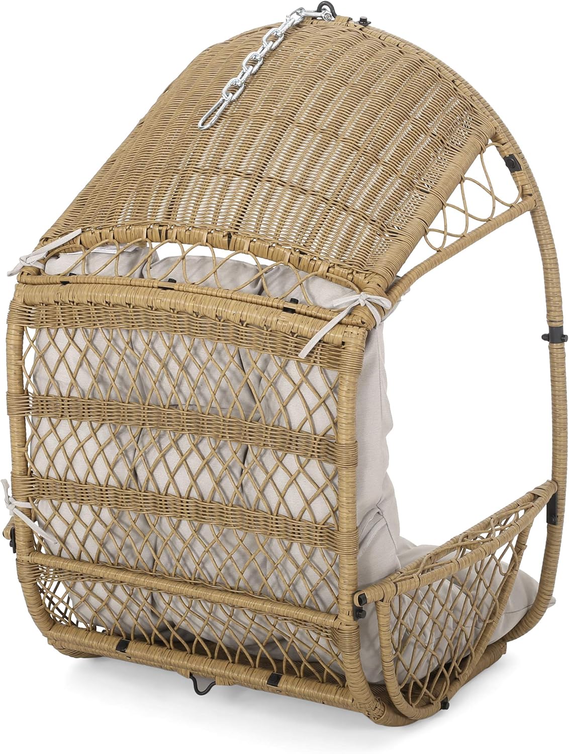 Christopher Knight Home Becky Wicker Hanging Chair with Cushion (Stand Not Included), White, Green