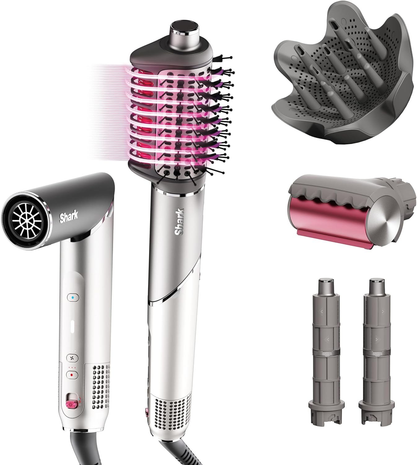 Shark FlexStyle Hair Dryer & Powerful Styling System with 6-Piece Hair Styling Tools, Paddle Brush, Curl-Defining Hair Diffuser, Auto-Wrap Curlers, Styling Concentrator, Oval Brush &, Black, HD440BK