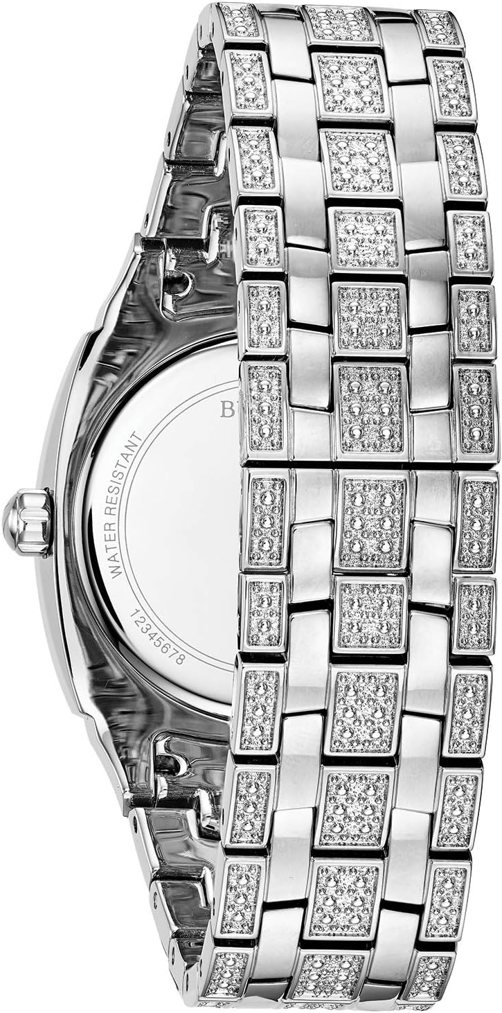 Bulova Men's Crystal Phantom 3-Hand Date Quartz Cushion Shaped Case Watch, Pave Crystal Dial, 40mm