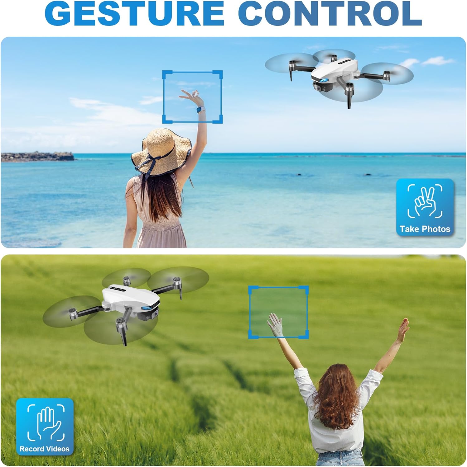 Dron con cámara, 2K FPV Drone con motor sin escobillas, retención de altitud, selfie gesto, despegue/aterrizaje con una tecla, giros 3D, vuelo de punto de referencia, 2 baterías, mini drones plegables