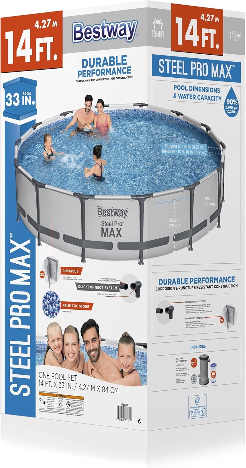 Bestway Steel Pro MAX 14' x 33 Round Above Ground Pool Set | Includes 530gal Filter Pump