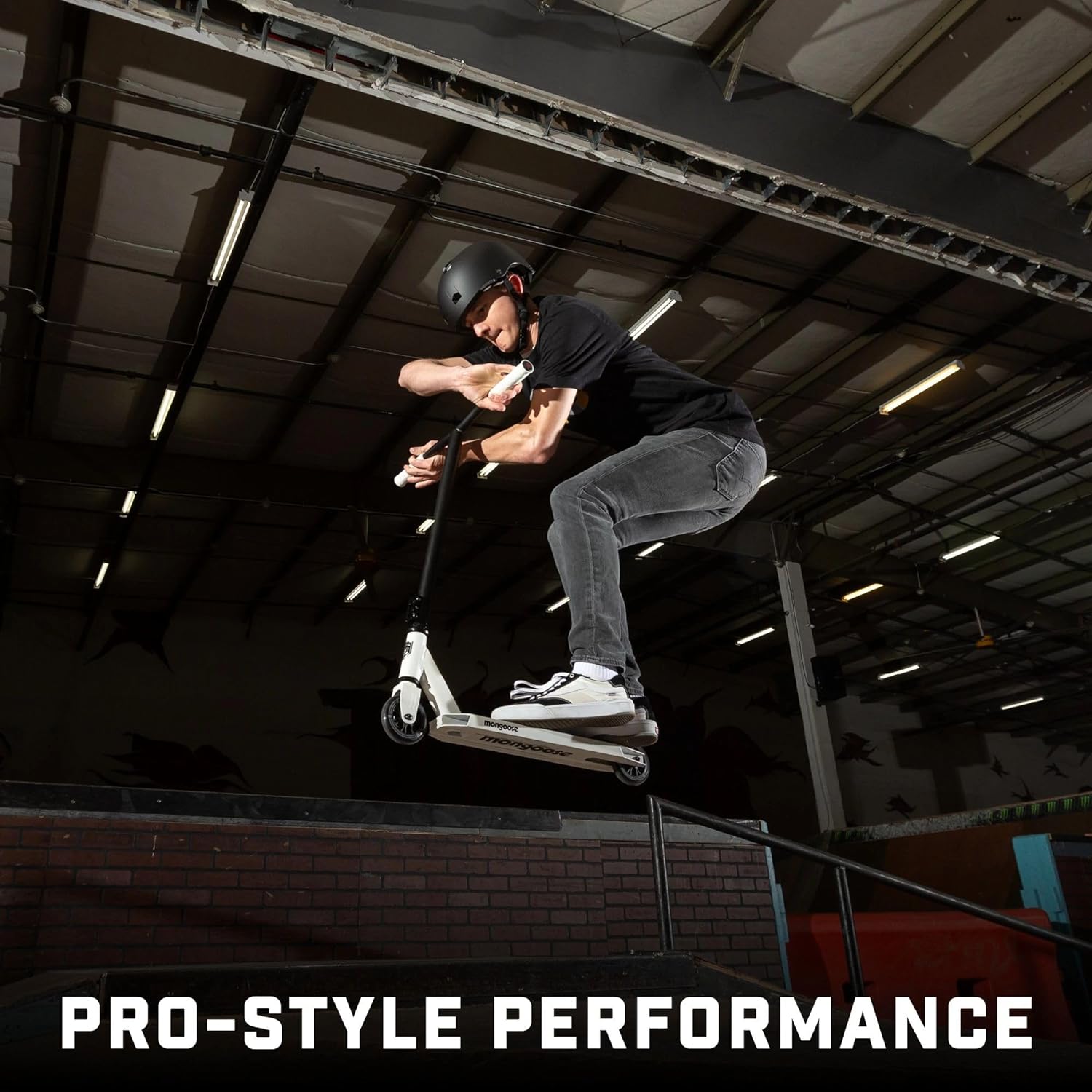 Mongoose Rise Freestyle Stunt Trick Scooter, For Kids Youth Adult Men Women Ages 8 Up, Lightweight Alloy Deck & Heavy-Duty Frame Up to 220 lbs., Bike-Style Grip, T-Bar Handlebar and High Impact Wheels