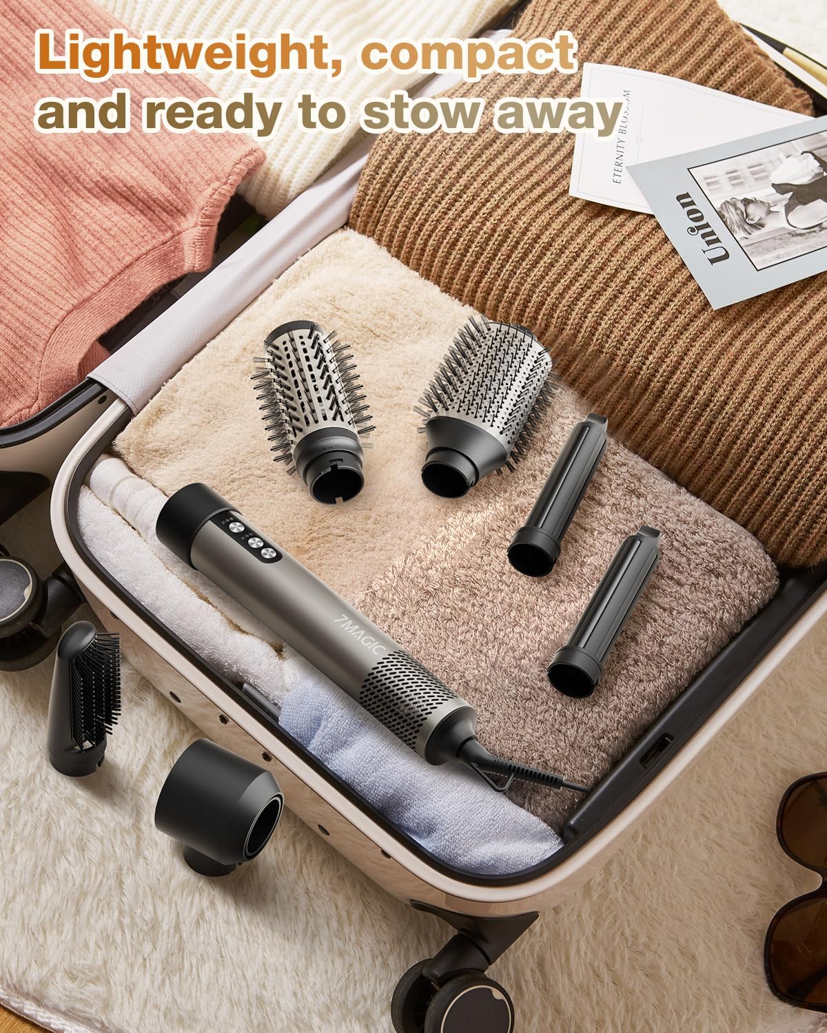 7MAGIC Hair Dryer Brush & 6 in 1 Hair Styler,110,000 RPM High-Speed Negative Ionic Hair Dryer Fast Drying, Multi Hair Styler, Professional Blow Dryer Brush for Curling Volumizing Straightening Styling