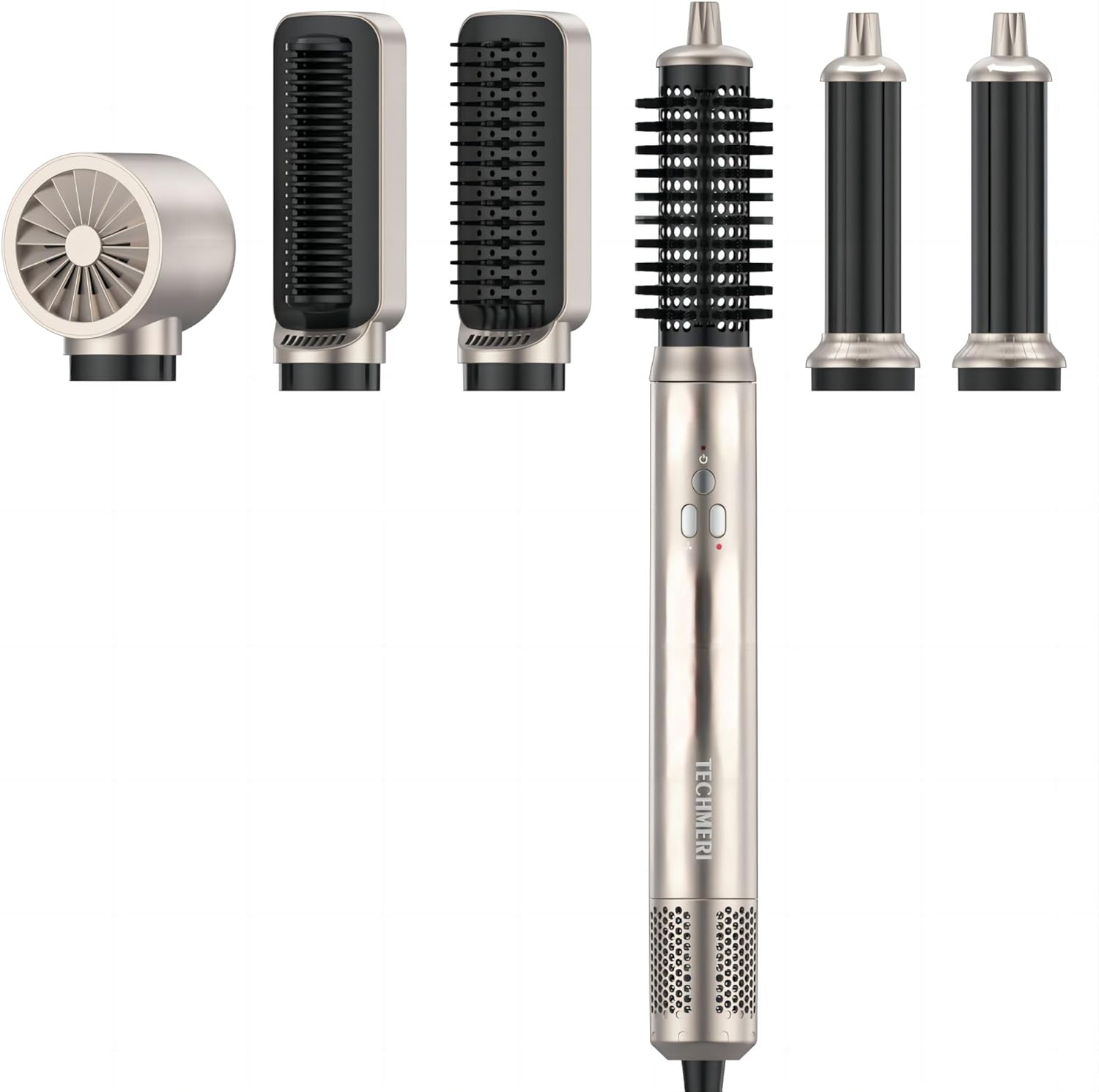 Hair Dryer Brush TECHMERI 6 in 1 Blow Dryer Brush Ions, Detachable Hair Styler Tools, Auto Wrap Curler, Hot Air Brush for Drying, Straightening and Volumizing
