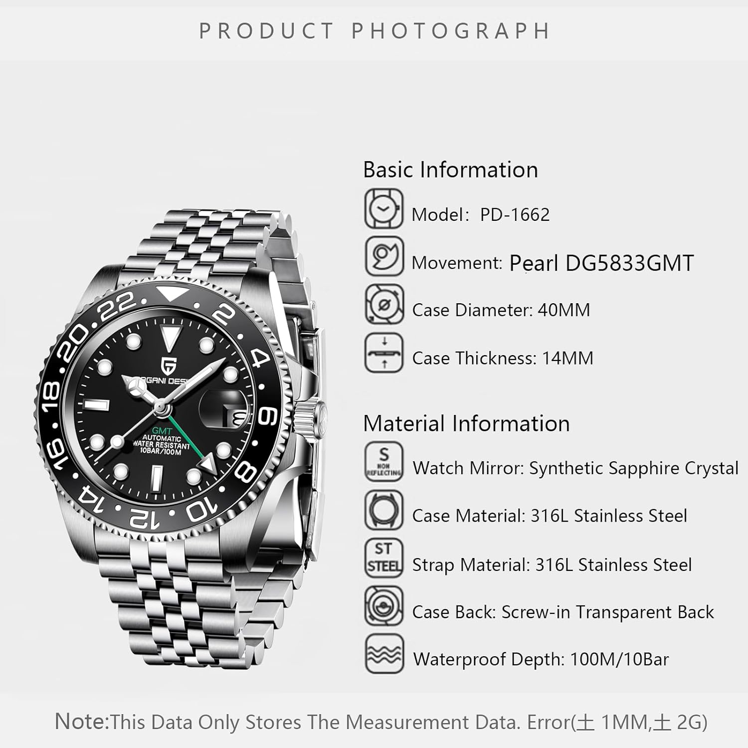 Men Watch Pagani Design GMT Watches for Men Automatic 40MM Date 100M Waterproof Stainless Steel Sapphire Glass Mechanical Wristwatches PD-1662