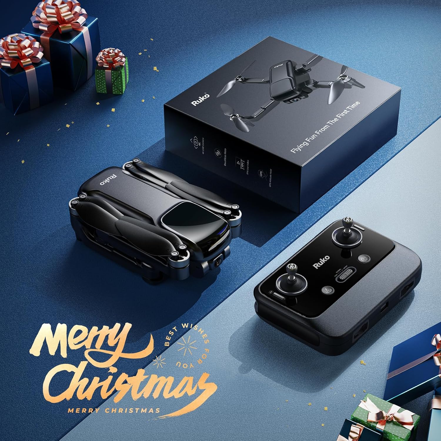 Ruko U11PRO - Primer dron con cámara para adultos, 4K UHD, compatible con identificación remota FAA, tiempo de vuelo de 52 minutos, 2 baterías, retorno automático GPS, modo interior-exterior,