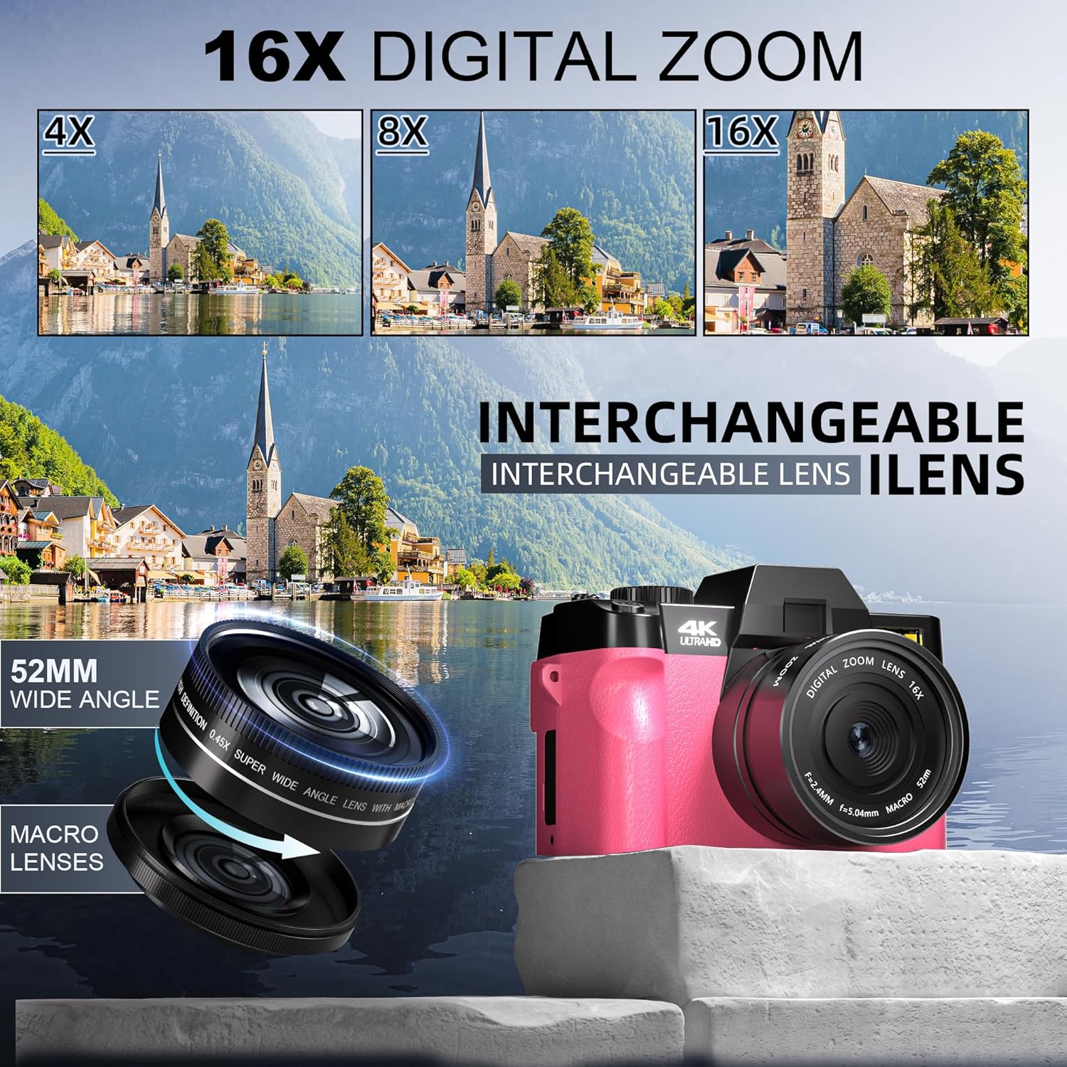 G-Anica Digital Camera, 48MP Cameras for Photography with WiFi & App Control, 4K Vlogging Camera for YouTube,Compact Camera,Perfect for Entry-Level Users and Beginners with Macro&Wide Lens-32GB Card