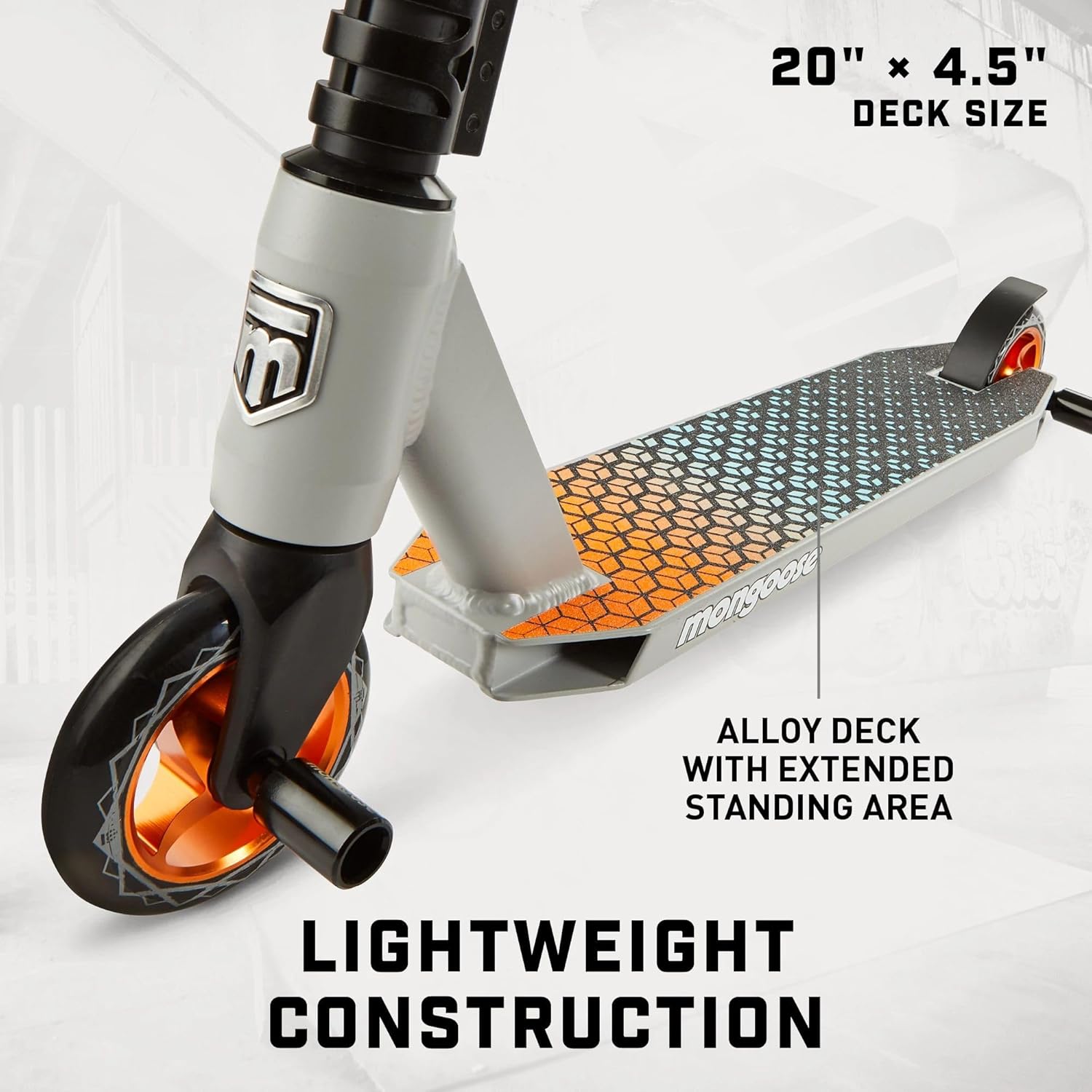 Mongoose Rise Freestyle Stunt Trick Scooter, For Kids Youth Adult Men Women Ages 8 Up, Lightweight Alloy Deck & Heavy-Duty Frame Up to 220 lbs., Bike-Style Grip, T-Bar Handlebar and High Impact Wheels