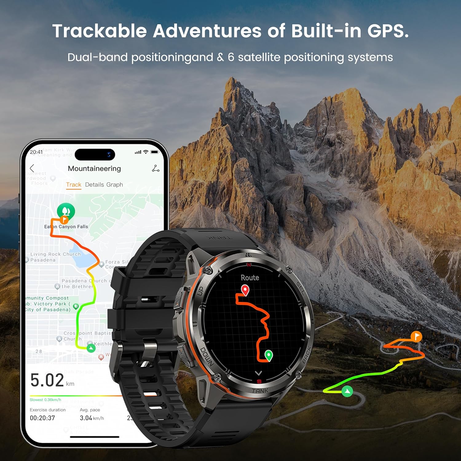 AMAZTIM GPS Smart Watch for Men, 6 Satellite Positioning, Compass, Stainless Steel Body, 50M Waterproof, 480mAh Extra-Large Battery, Answer/Make Call, 1.43 AMOLED Screen, Compatible for Android iOS