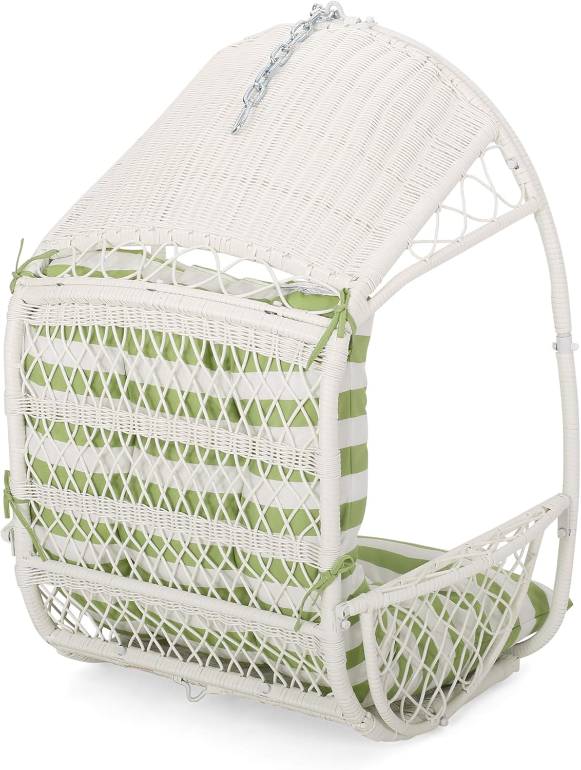 Christopher Knight Home Becky Wicker Hanging Chair with Cushion (Stand Not Included), White, Green