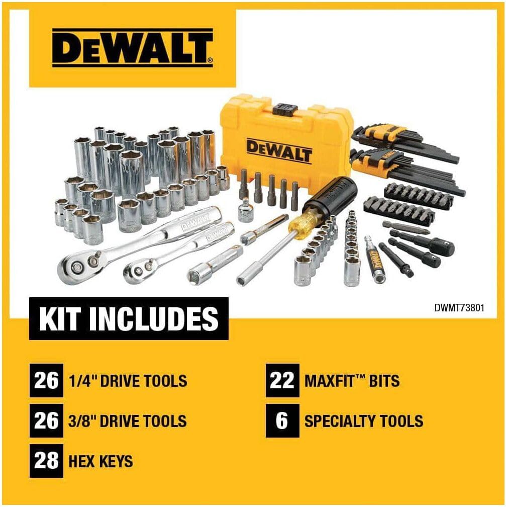 DEWALT Mechanics Tools Kit and Socket Set, 142-Piece, 1/4 & 3/8 Drive, MM/SAE (DWMT73802)