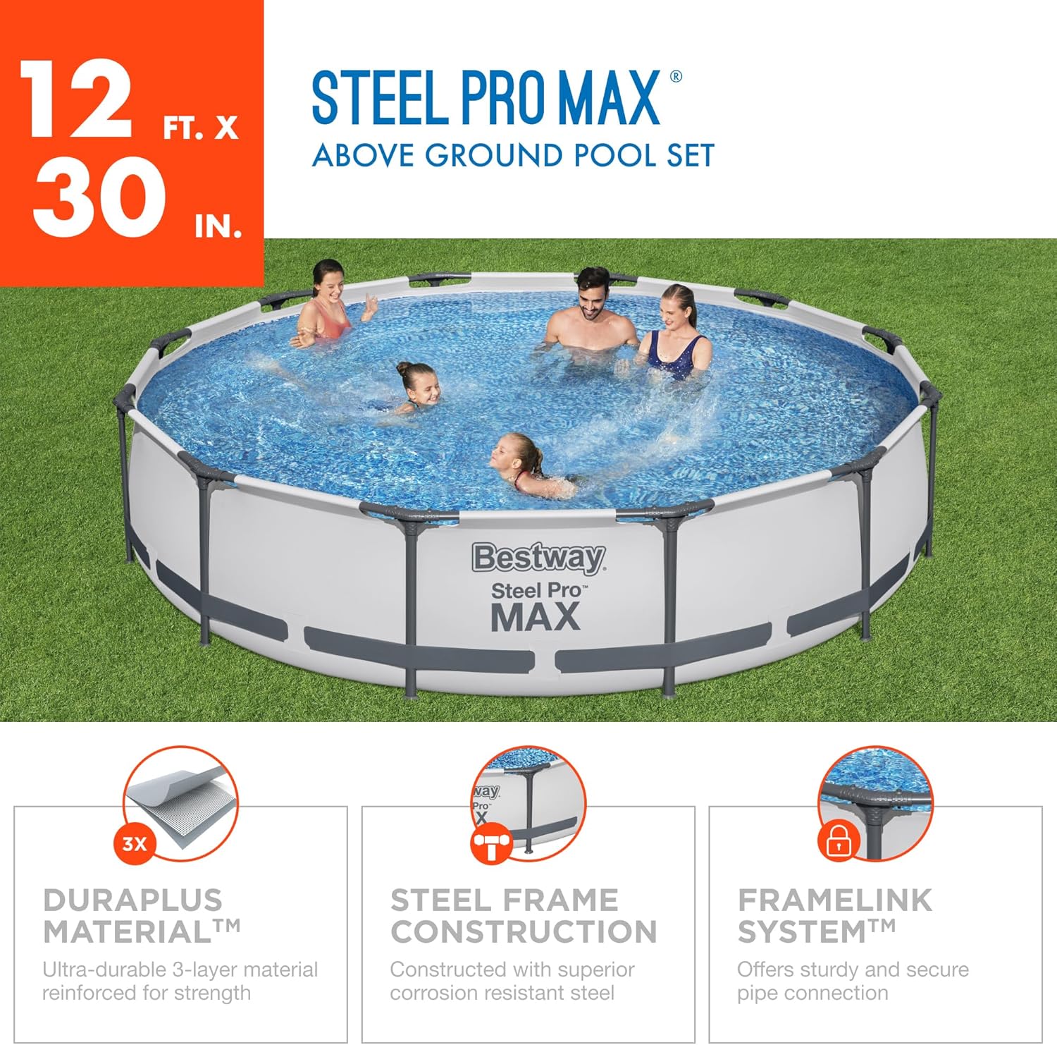 Bestway Steel Pro MAX 14' x 33 Round Above Ground Pool Set | Includes 530gal Filter Pump