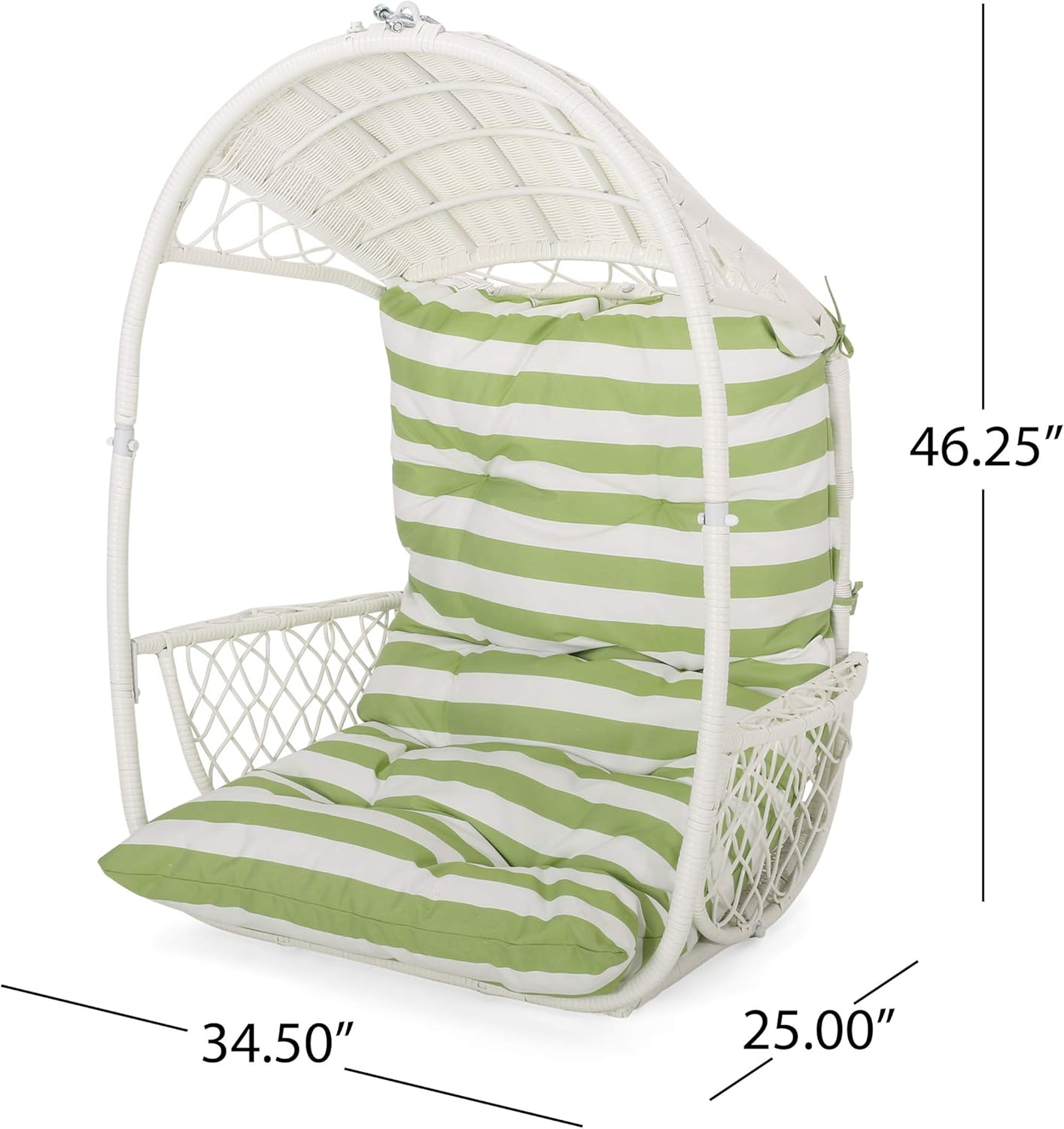 Christopher Knight Home Becky Wicker Hanging Chair with Cushion (Stand Not Included), White, Green