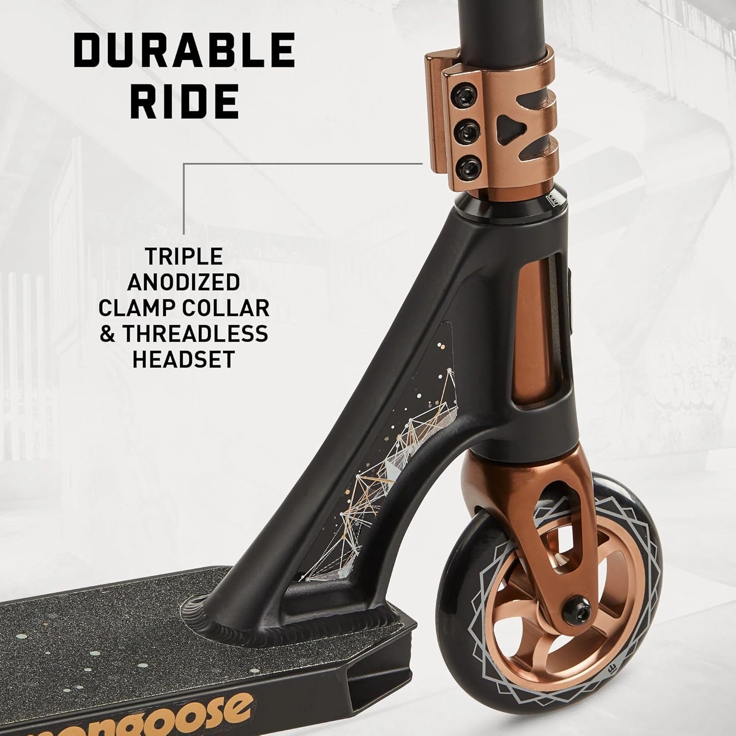 Mongoose Rise Freestyle Stunt Trick Scooter, For Kids Youth Adult Men Women Ages 8 Up, Lightweight Alloy Deck & Heavy-Duty Frame Up to 220 lbs., Bike-Style Grip, T-Bar Handlebar and High Impact Wheels