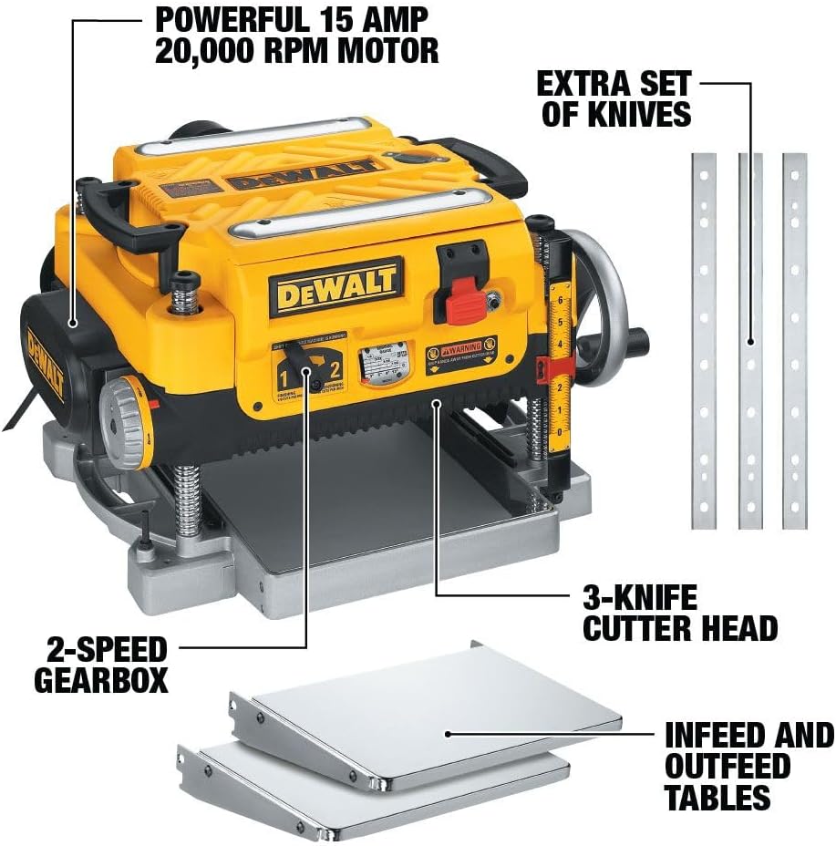 DEWALT Thickness Planer, Two Speed, 13-inch, 15 Amp, 20,000 RPM Motor (DW735X)