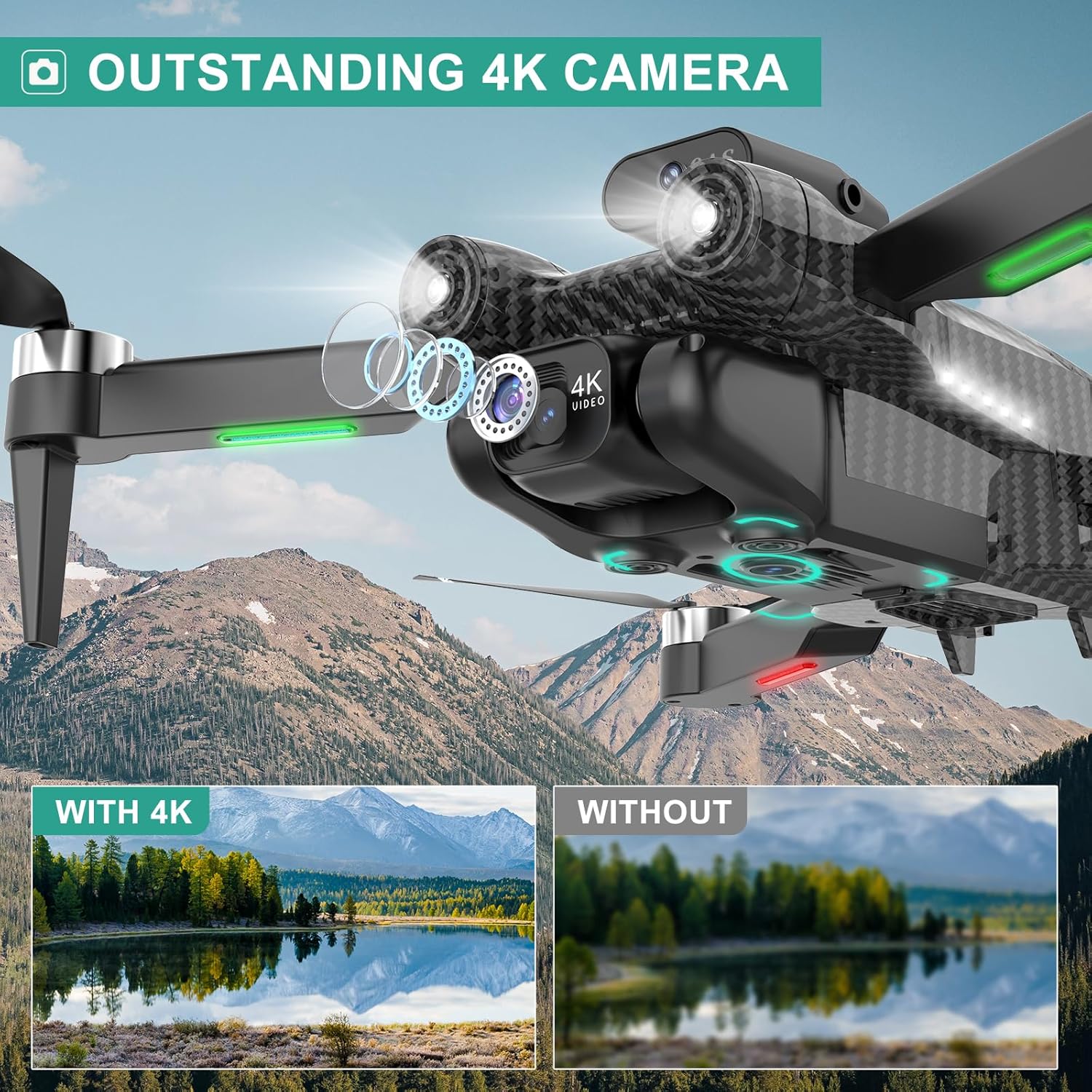 Drone 4K para nios principiantes, parada de emergencia, modo sin cabeza, funda de transporte, 360 vueltas, 2 baterías, juguetes inalámbricos para nios y nias