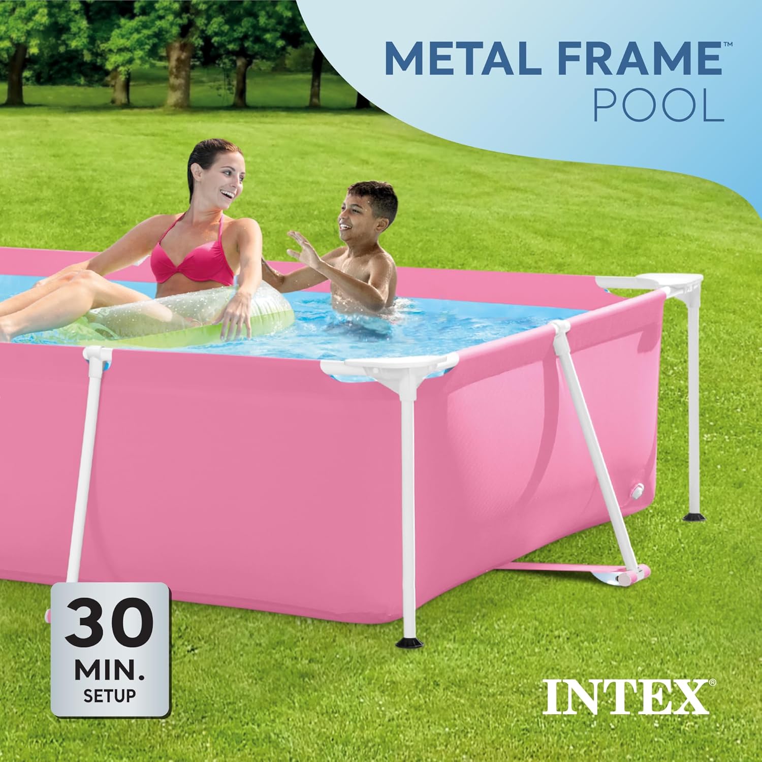 Intex 8ft x 2.5ft Round Metal Frame Above Ground Swimming Pool, Pink