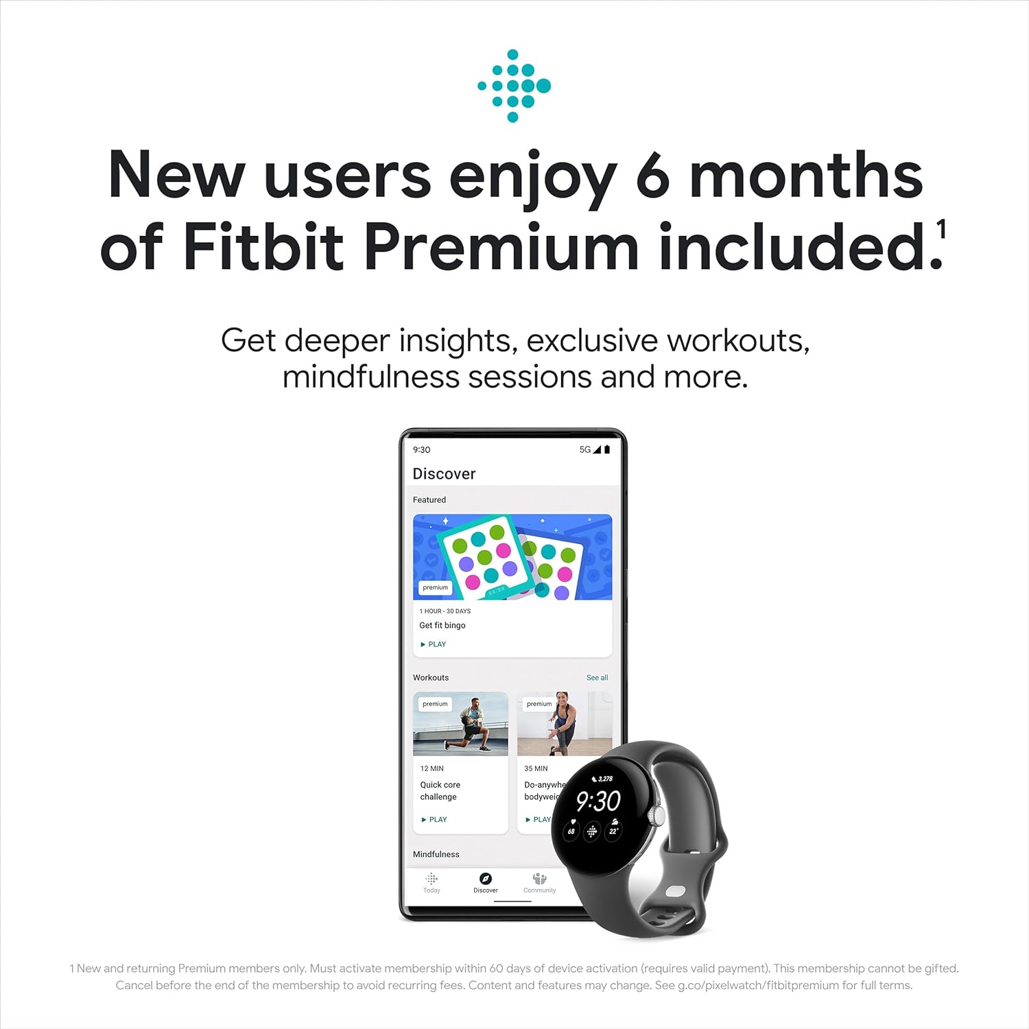 Google Pixel Watch - Android Smartwatch with Fitbit Activity Tracking - Heart Rate Tracking Watch Polished Silver Stainless Steel case with Charcoal Active band - WiFi