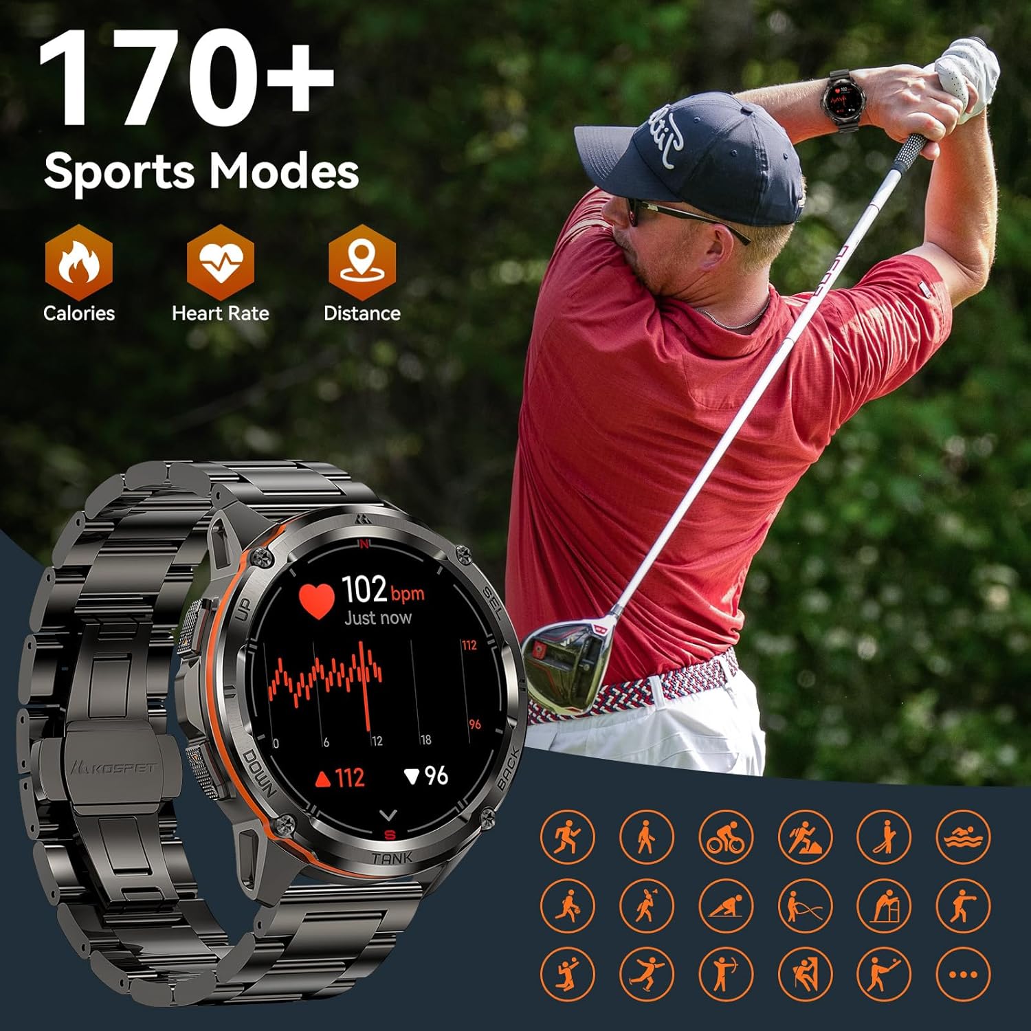 AMAZTIM GPS Smart Watch for Men, 6 Satellite Positioning, Compass, Stainless Steel Body, 50M Waterproof, 480mAh Extra-Large Battery, Answer/Make Call, 1.43 AMOLED Screen, Compatible for Android iOS