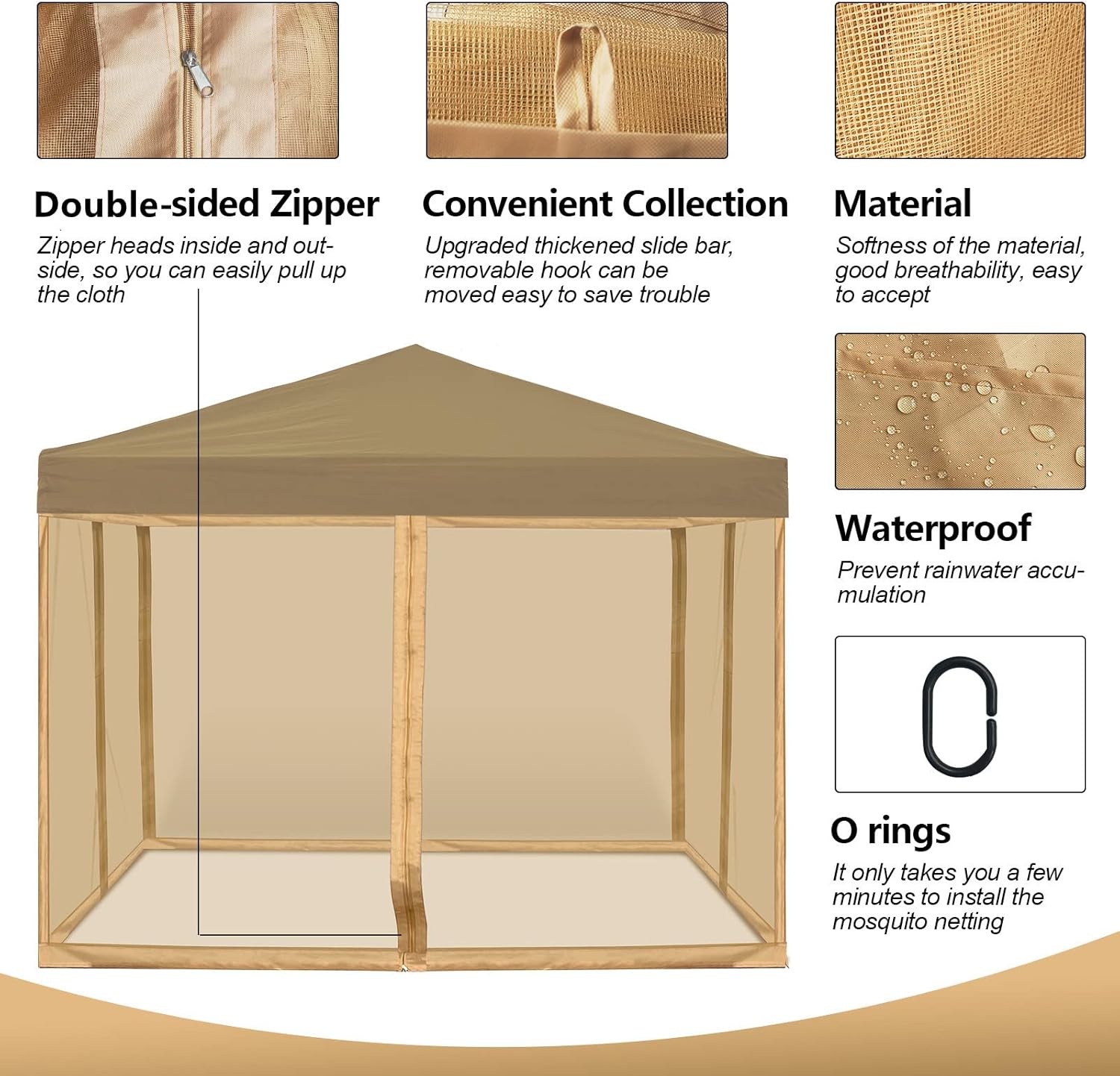 Mosquito Net with Zipper for Outdoor Camping Mosquito Net DIY Canopy Screen Wall Outdoor Mosquito Net for 10 x 10 Patio Gazebo and Tent