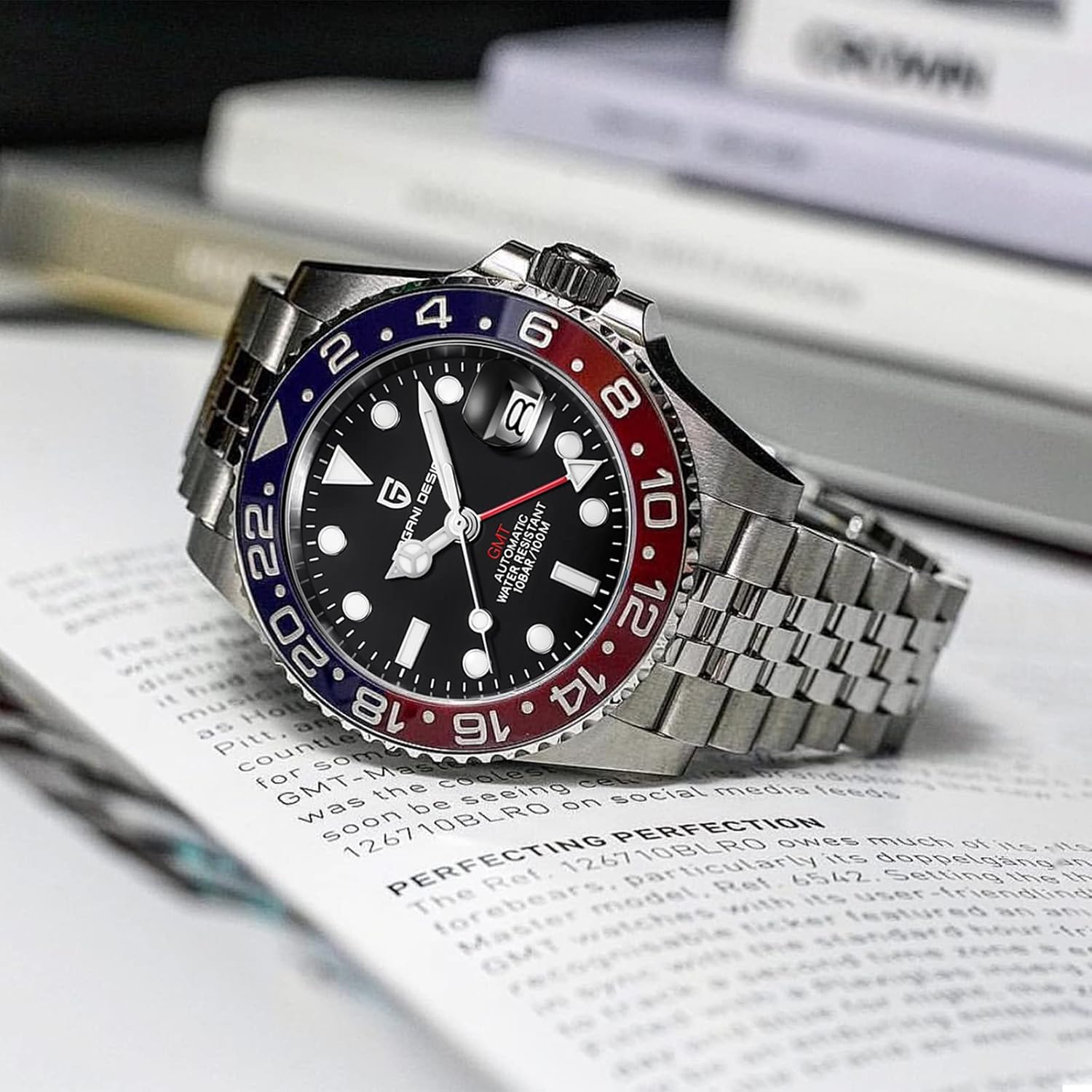 Men Watch Pagani Design GMT Watches for Men Automatic 40MM Date 100M Waterproof Stainless Steel Sapphire Glass Mechanical Wristwatches PD-1662