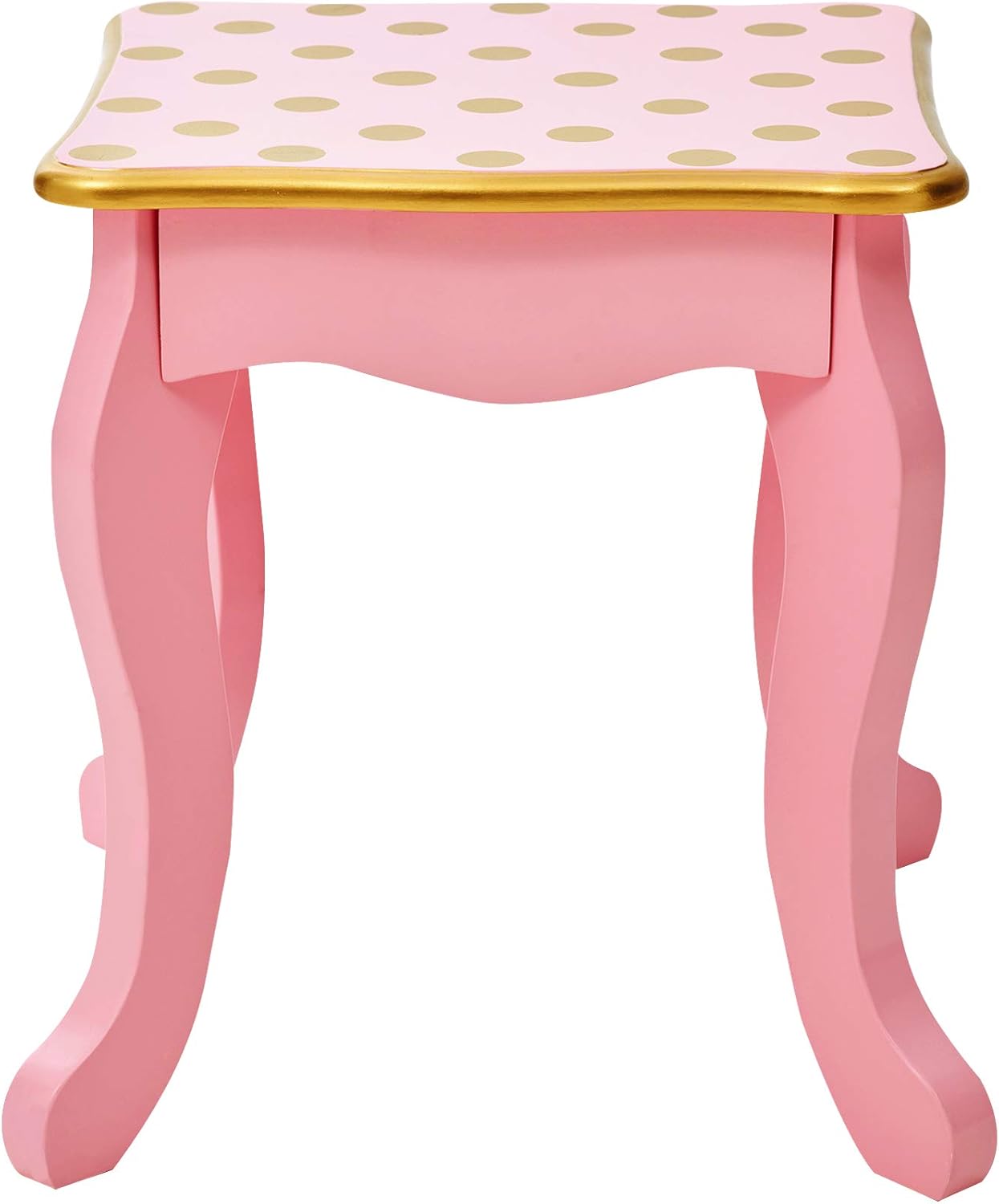 Teamson Kids Pretend Play Kids Vanity, Table & Chair Vanity Set with Mirror, Girls Makeup Dressing Table with Storage Drawer & Polka Dot Print, Gisele Collection, Pink/Gold