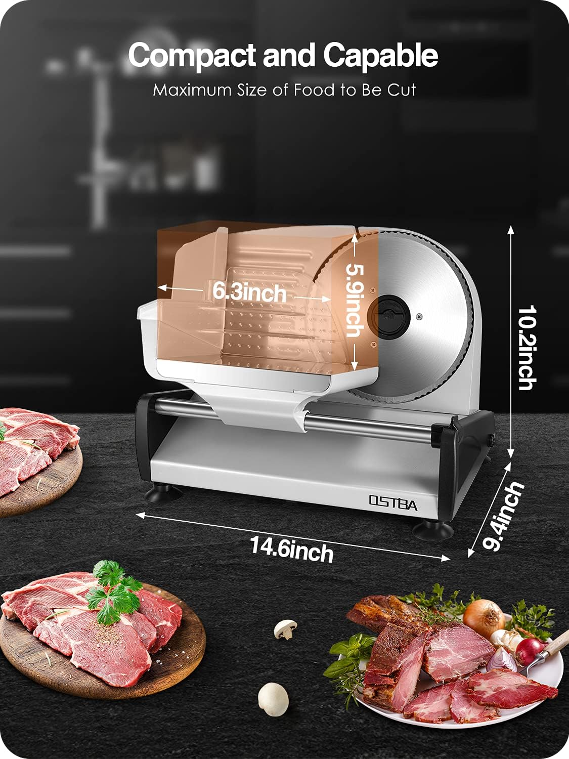 Meat Slicer 200W Electric Deli Food Slicer with 2 Removable 7.5 Stainless Steel Blade, Adjustable Thickness for Home Use, Child Lock Protection, Easy to Clean, Cuts Meat, Bread and Cheese
