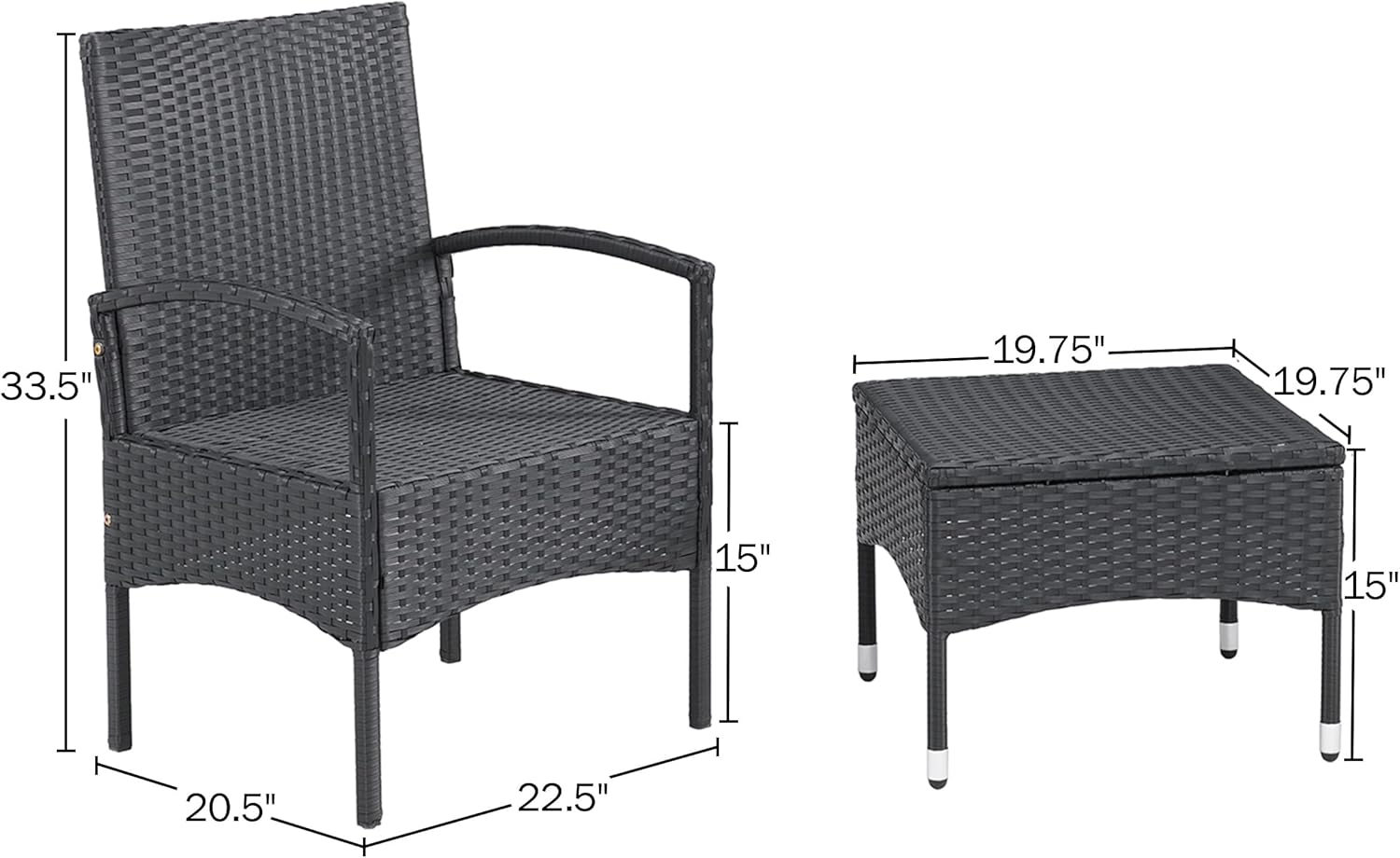 Lavish Home 4-Piece Patio Furniture Set - Rattan Outdoor Couch, 2 Patio Chairs, and Table Combo - Cushioned Deck, Pool, or Porch Furniture (Black)