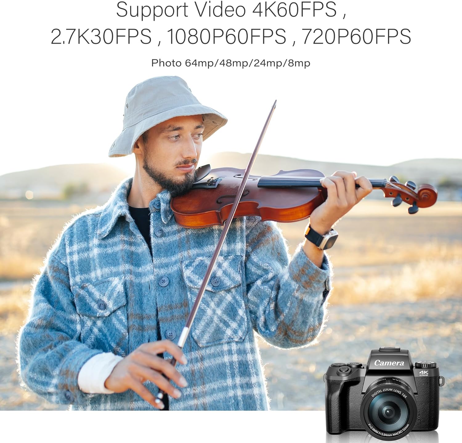 Saneen Digital Camera, 8k Cameras for Photography, 64MP WiFi Touch Screen Vlogging Camera with Flash, 32GB SD Card, Lens Hood,3000mAH Battery, Front and Rear Cameras,Hot Shoe Interface Beginner