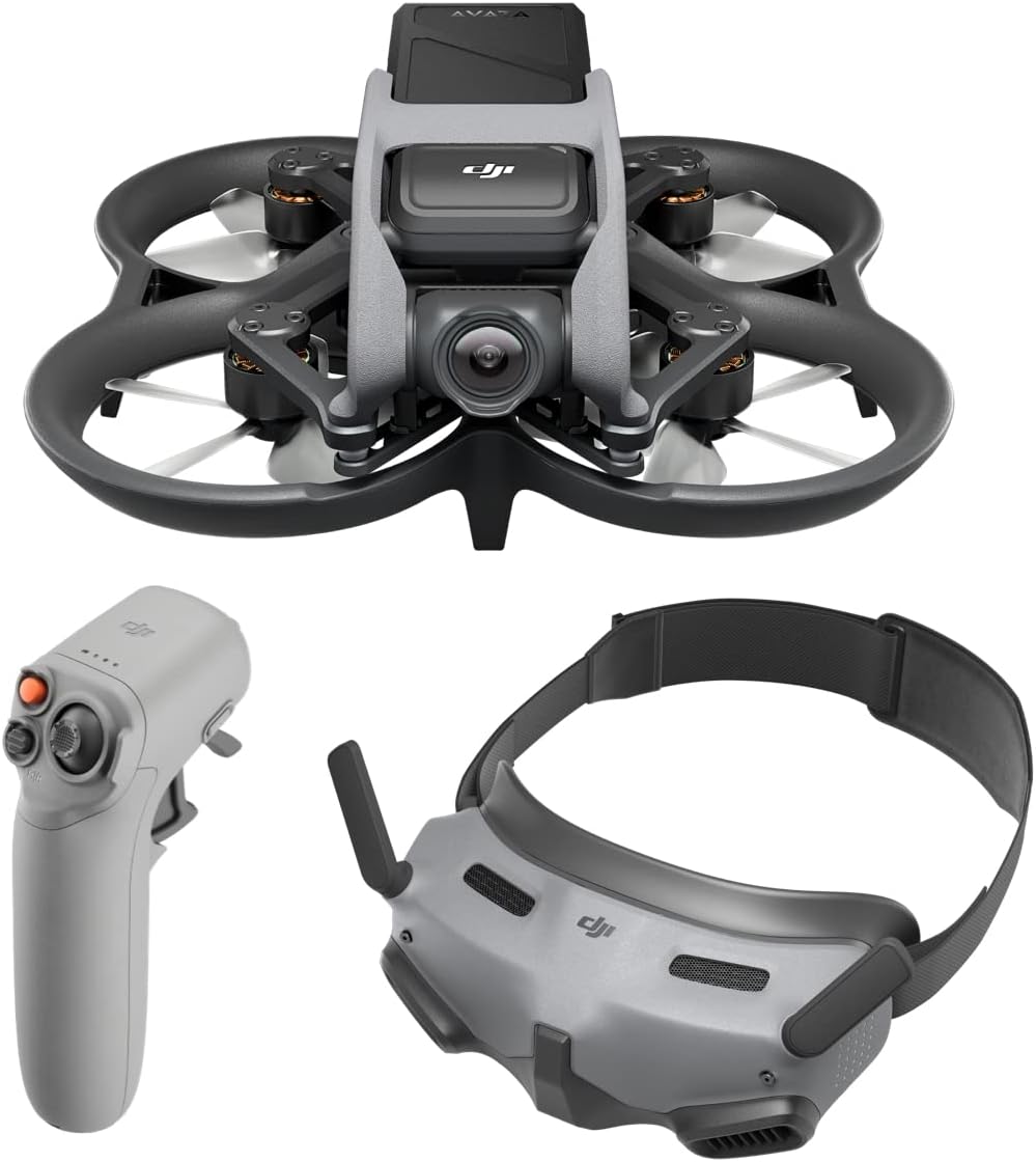 DJI Avata Pro-View Combo – Vista en primera persona Drone UAV Quadcopter con video estabilizado 4K, FOV súper ancho de 155°, freno de emergencia y flotador, incluye nuevo RC Motion 2 y gafas 2
