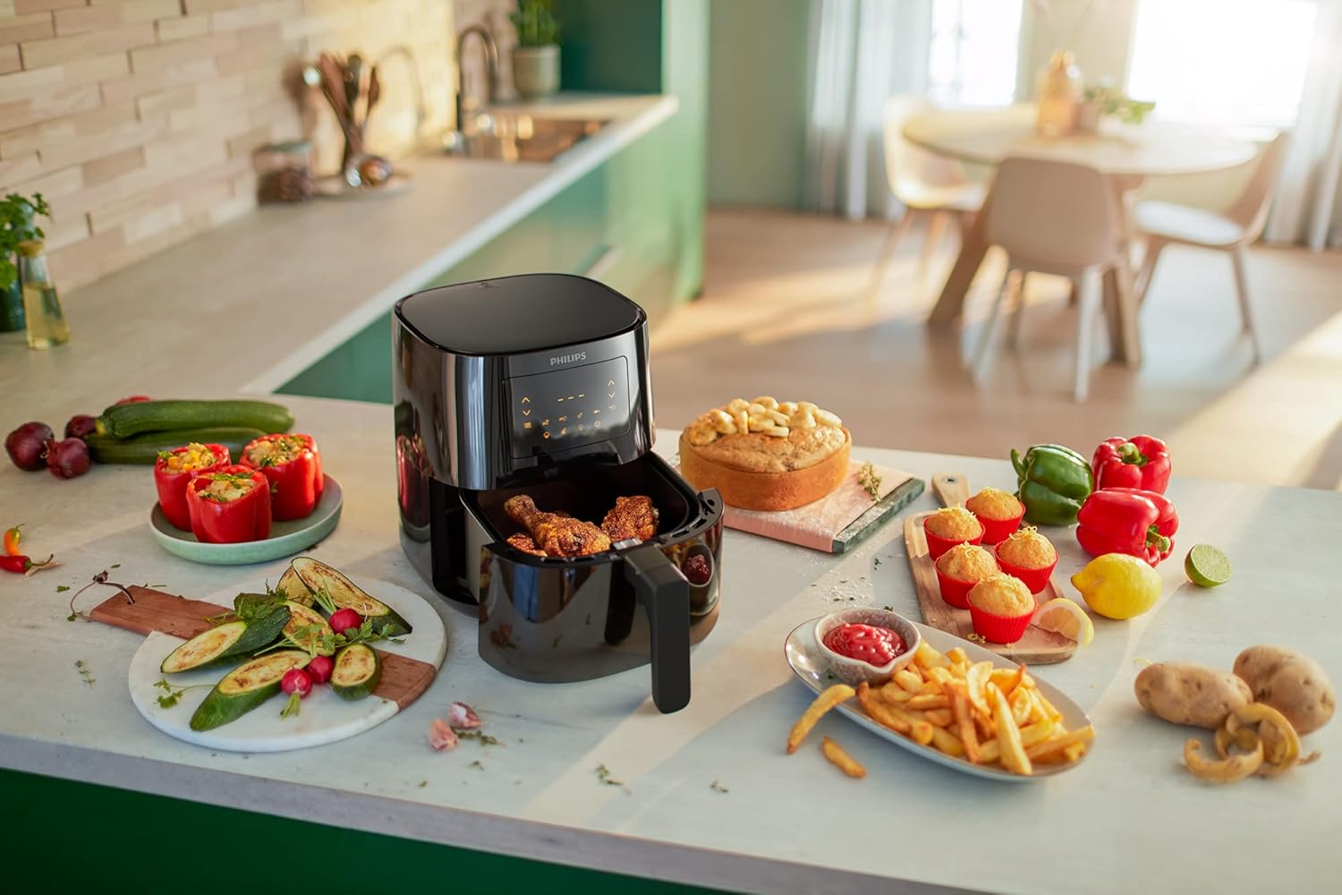 Philips Essential Airfryer XL 2.65lb/6.2L Capacity Digital Airfryer with Rapid Air Technology, Starfish Design, Easy Clean Basket, Black, (HD9270/91)