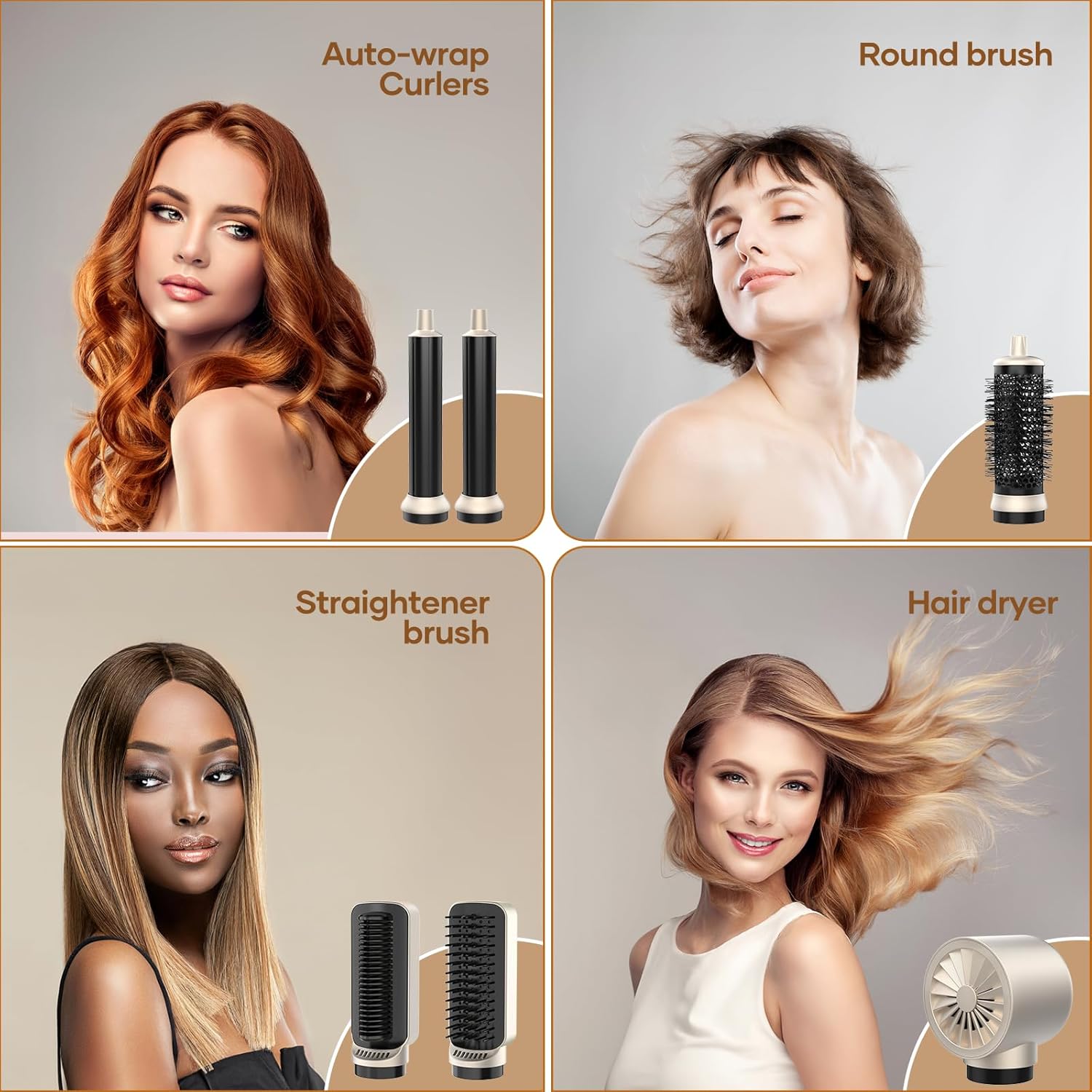 Hair Dryer Brush TECHMERI 6 in 1 Blow Dryer Brush Ions, Detachable Hair Styler Tools, Auto Wrap Curler, Hot Air Brush for Drying, Straightening and Volumizing