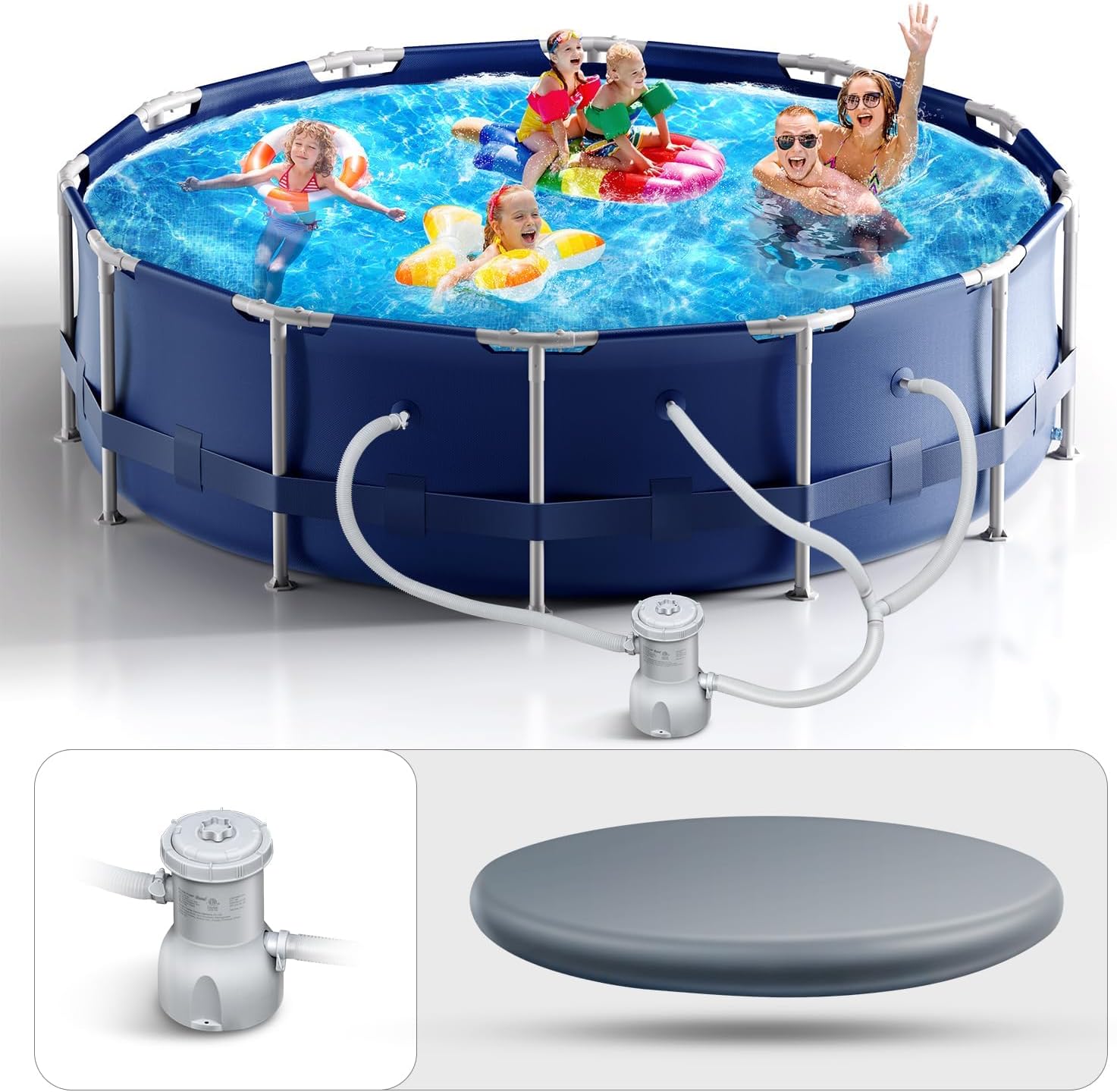 Cool Round Framed Swimming Pool 10' X 30 Round Pool Above Ground Sturdy Steel Frame Above Ground Pool Set with 530 GPH Filter Pump and Secure Pool Cover for Backyard