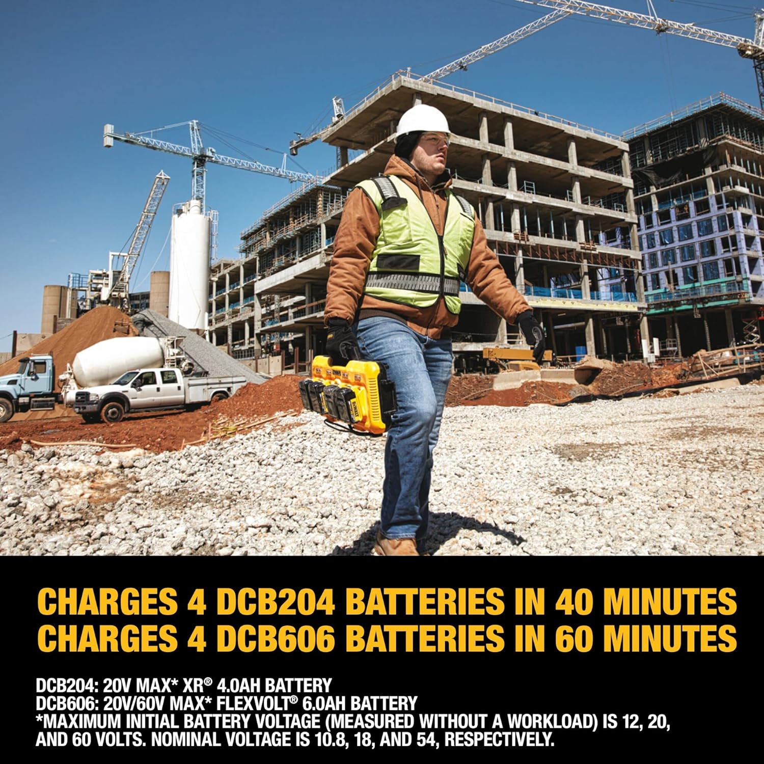 DEWALT 20V MAX* Charger, 4-Port, Rapid Charge (DCB104) , Black/Yellow