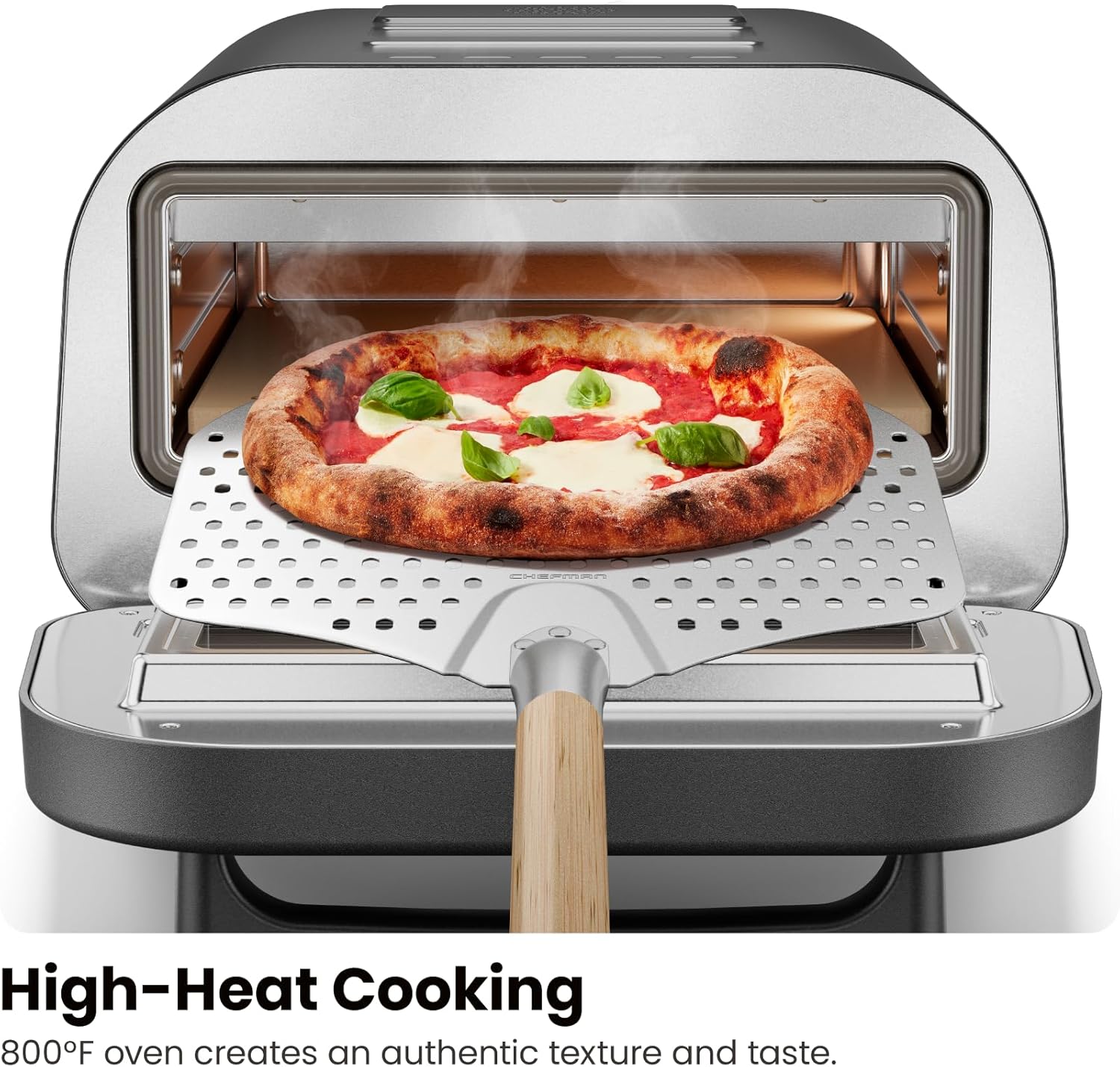 CHEFMAN Indoor Pizza Oven - Makes 12 Inch Pizzas in Minutes, Heats up to 800°F - Countertop Electric Pizza Maker with 5 Touchscreen Presets, Pizza Stone and Peel Included - Stainless Steel