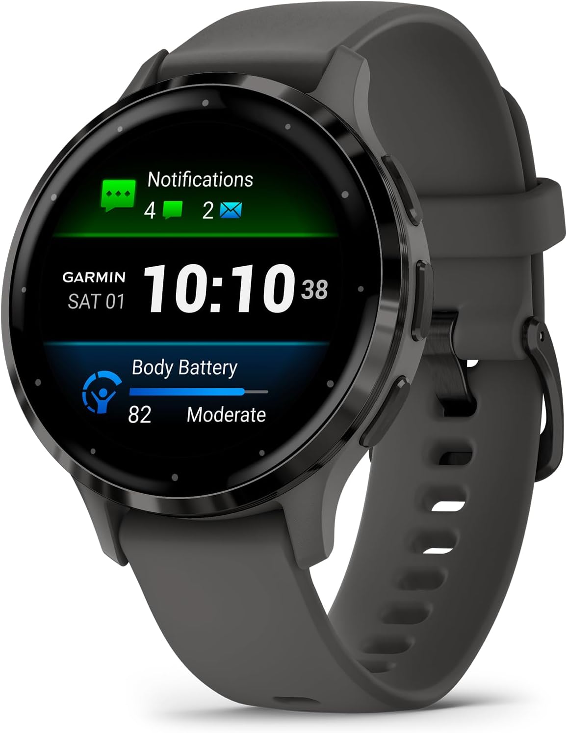 Garmin Venu 3 Slate Stainless Steel Bezel 1.4-Inch AMOLED Touchscreen Display Smart Watch with 45mm Black Case and Silicone Band