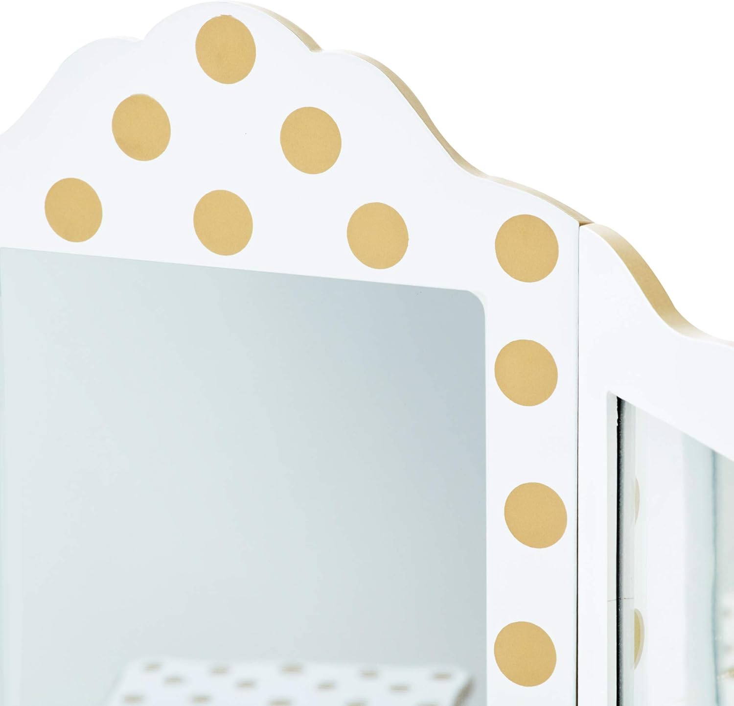 Teamson Kids Pretend Play Kids Vanity, Table & Chair Vanity Set with Mirror, Girls Makeup Dressing Table with Storage Drawer & Polka Dot Print, Gisele Collection, Pink/Gold