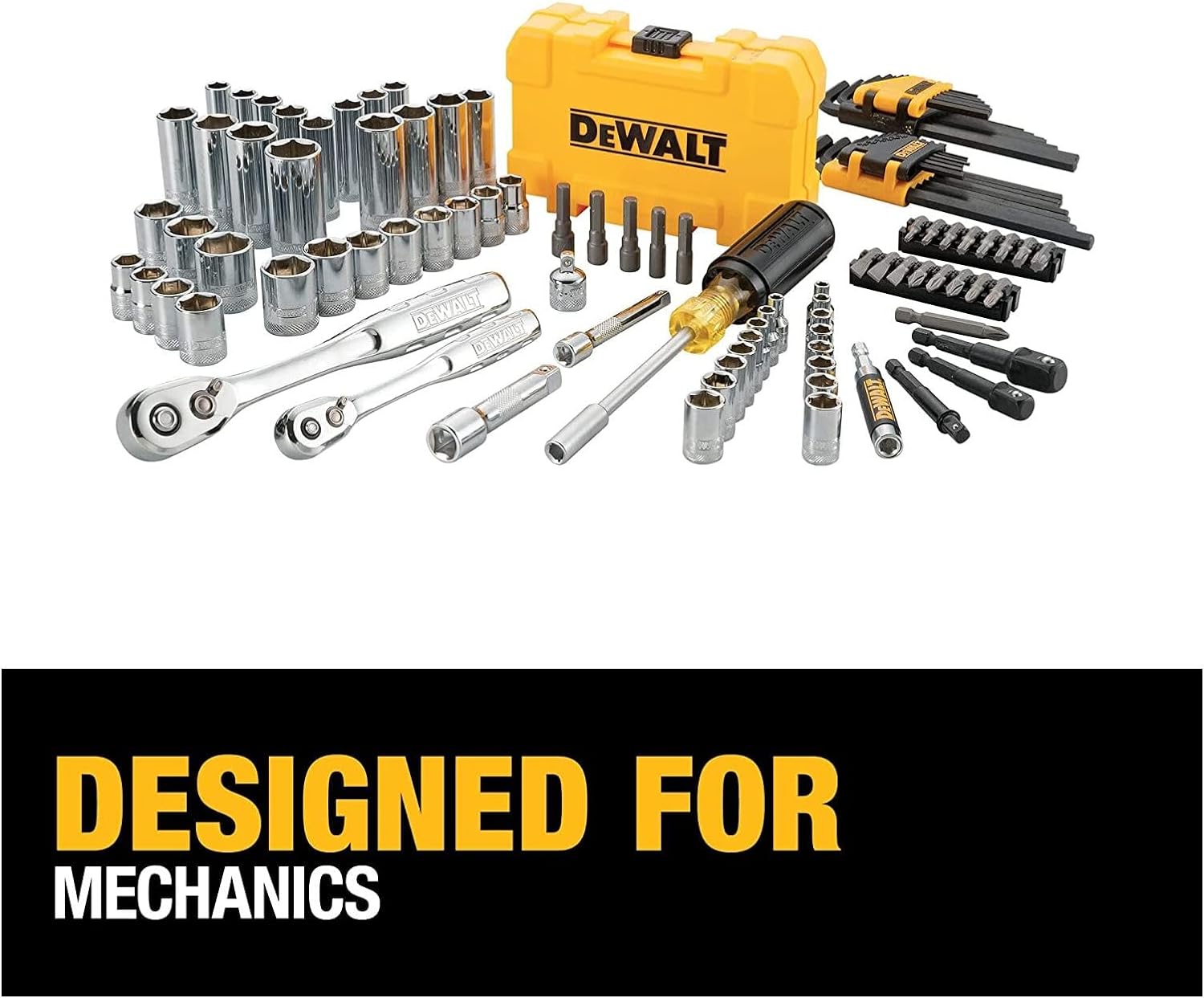 DEWALT Mechanics Tools Kit and Socket Set, 142-Piece, 1/4 & 3/8 Drive, MM/SAE (DWMT73802)